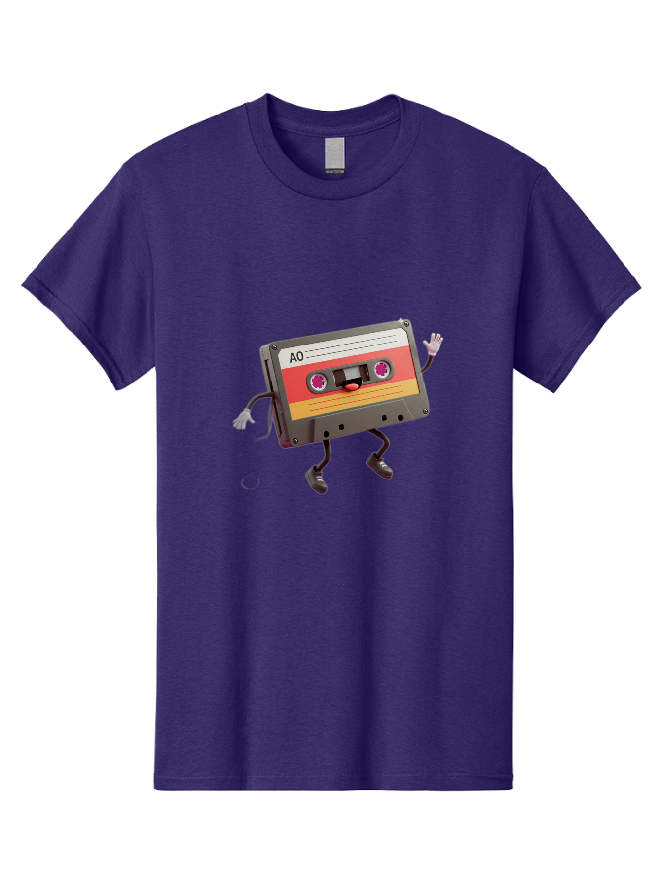 Ao-Cassette Men'S Graphic Tee, 100% Cotton, Comfortable Casual Summer Wear, Machine Washable, Retro Cassette Tape, Character Design, Anthropomorphic Object, Music Nostalgia, Vintage Technology, 80S And 90S Memorabilia, Funky Illustration, Baa136