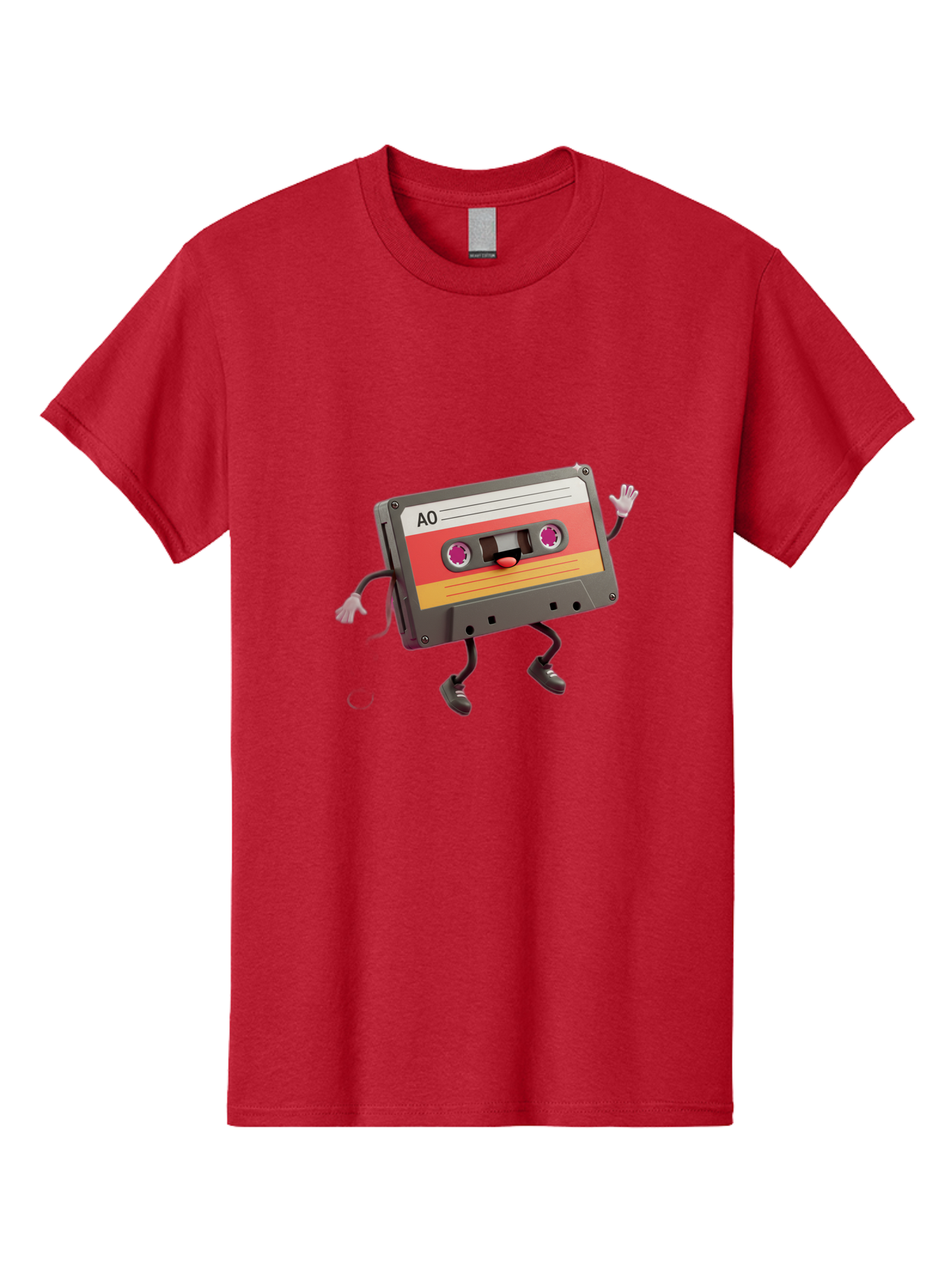 Ao-Cassette Men'S Graphic Tee, 100% Cotton, Comfortable Casual Summer Wear, Machine Washable, Retro Cassette Tape, Character Design, Anthropomorphic Object, Music Nostalgia, Vintage Technology, 80S And 90S Memorabilia, Funky Illustration, Baa136