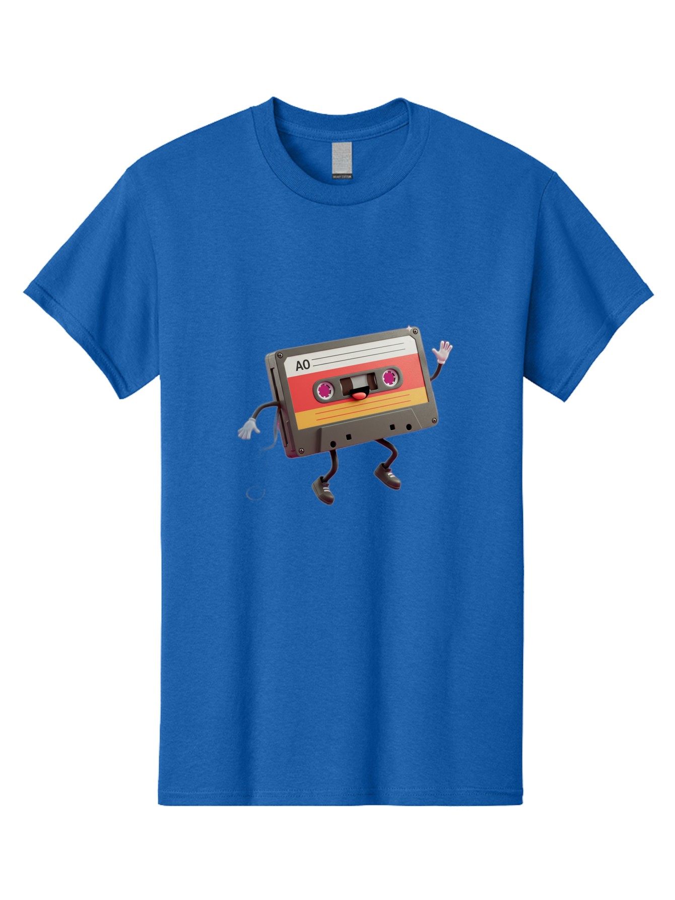 Ao-Cassette Men'S Graphic Tee, 100% Cotton, Comfortable Casual Summer Wear, Machine Washable, Retro Cassette Tape, Character Design, Anthropomorphic Object, Music Nostalgia, Vintage Technology, 80S And 90S Memorabilia, Funky Illustration, Baa136
