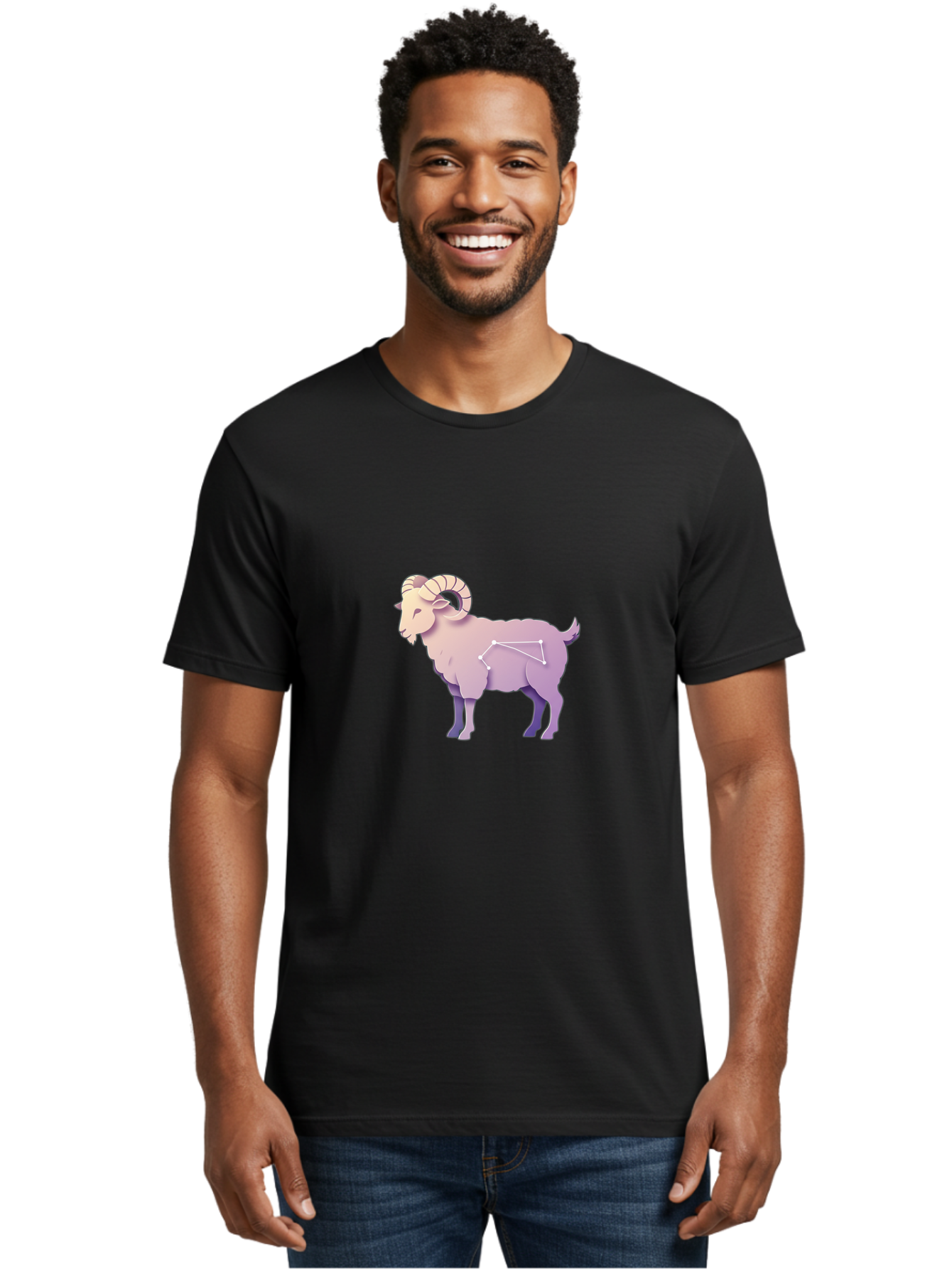 Aries-Constellation-Goat Men'S Graphic Tee, 100% Cotton, Comfortable Casual Summer Wear, Machine Washable, Ram Constellation, Aries Zodiac Sign, Goat Symbolism, Astrology Illustration, Horoscope Graphics, Constellation Diagram, Zodiac Artwork Baa138