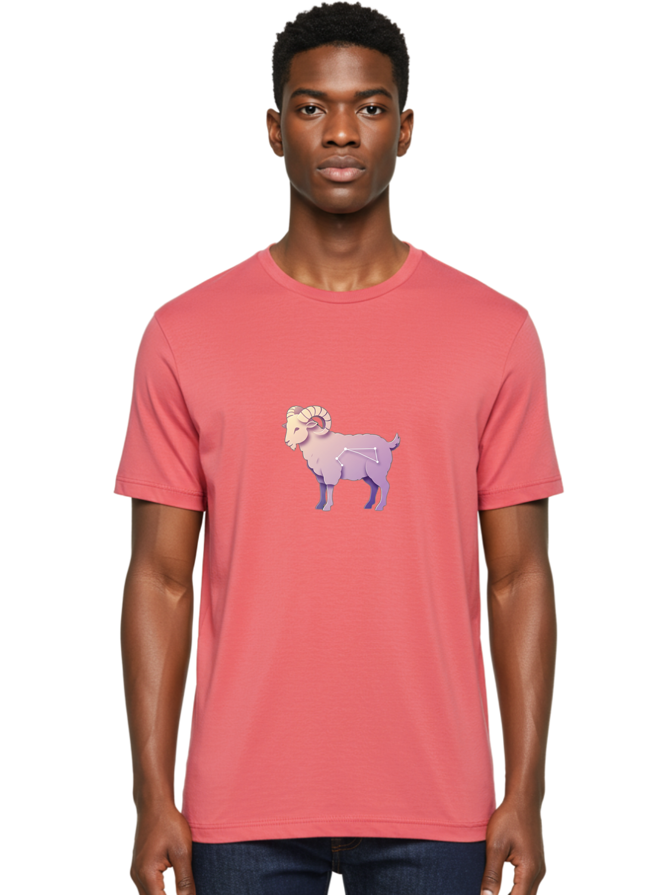 Aries-Constellation-Goat Men'S Graphic Tee, 100% Cotton, Comfortable Casual Summer Wear, Machine Washable, Ram Constellation, Aries Zodiac Sign, Goat Symbolism, Astrology Illustration, Horoscope Graphics, Constellation Diagram, Zodiac Artwork Baa138