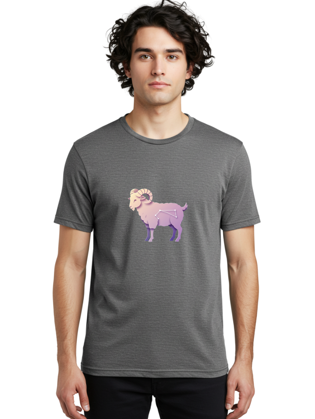 Aries-Constellation-Goat Men'S Graphic Tee, 100% Cotton, Comfortable Casual Summer Wear, Machine Washable, Ram Constellation, Aries Zodiac Sign, Goat Symbolism, Astrology Illustration, Horoscope Graphics, Constellation Diagram, Zodiac Artwork Baa138
