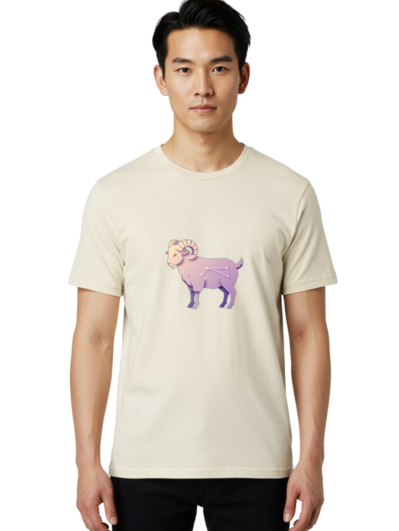 Aries-Constellation-Goat Men'S Graphic Tee, 100% Cotton, Comfortable Casual Summer Wear, Machine Washable, Ram Constellation, Aries Zodiac Sign, Goat Symbolism, Astrology Illustration, Horoscope Graphics, Constellation Diagram, Zodiac Artwork Baa138