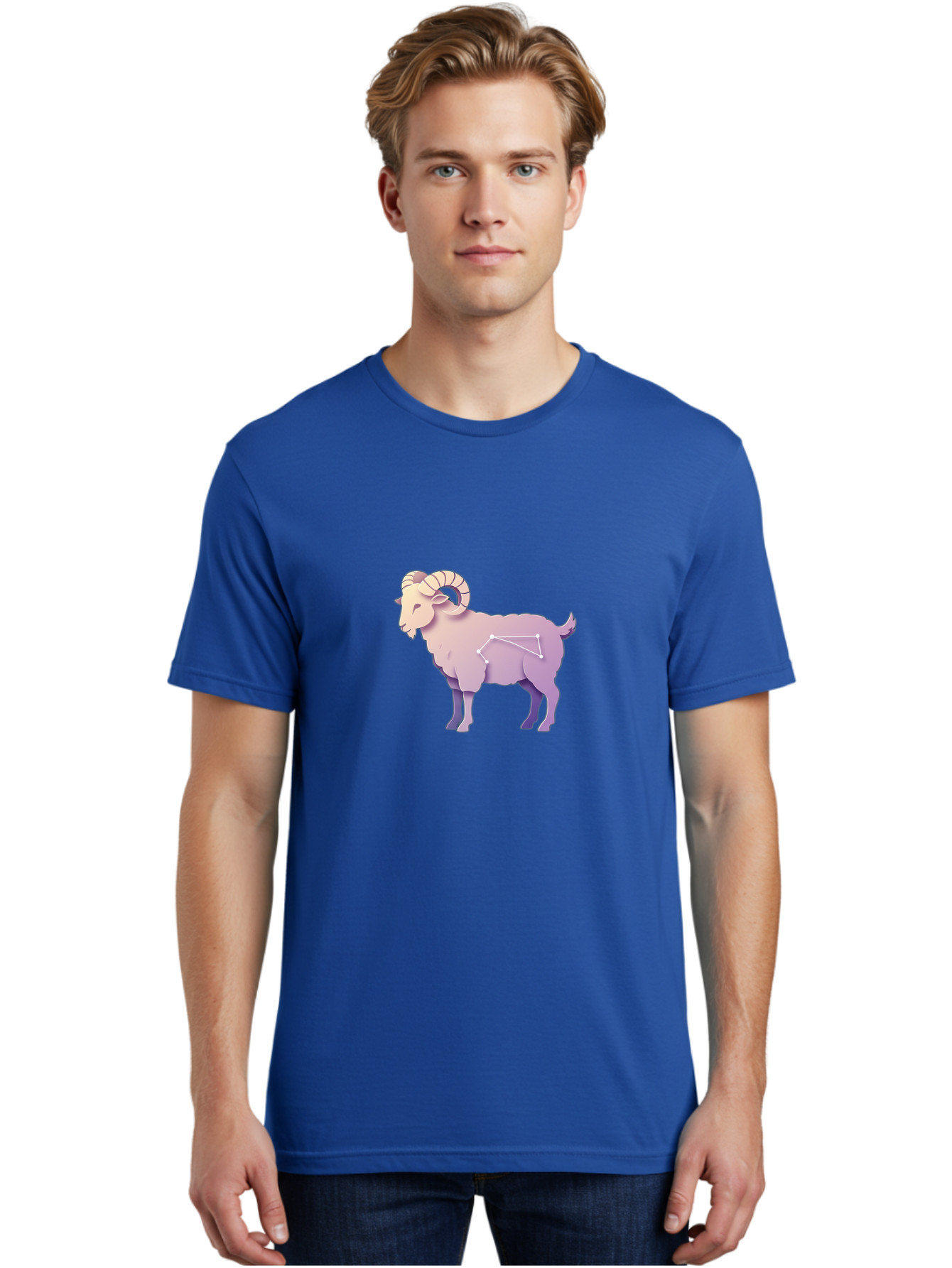 Aries-Constellation-Goat Men'S Graphic Tee, 100% Cotton, Comfortable Casual Summer Wear, Machine Washable, Ram Constellation, Aries Zodiac Sign, Goat Symbolism, Astrology Illustration, Horoscope Graphics, Constellation Diagram, Zodiac Artwork Baa138