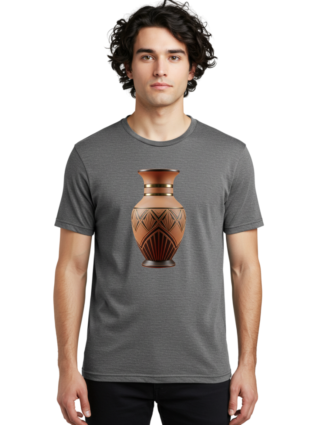Art-Deco-Vase Men'S Graphic Tee, 100% Cotton, Comfortable Casual Summer Wear, Machine Washable, Copper Vase, Antique Vase, Decorative Vase, Geometric Patterns, Ornate Design, Vintage Decor, Luxury Home Decor, Elegant Interior Design, Baa139
