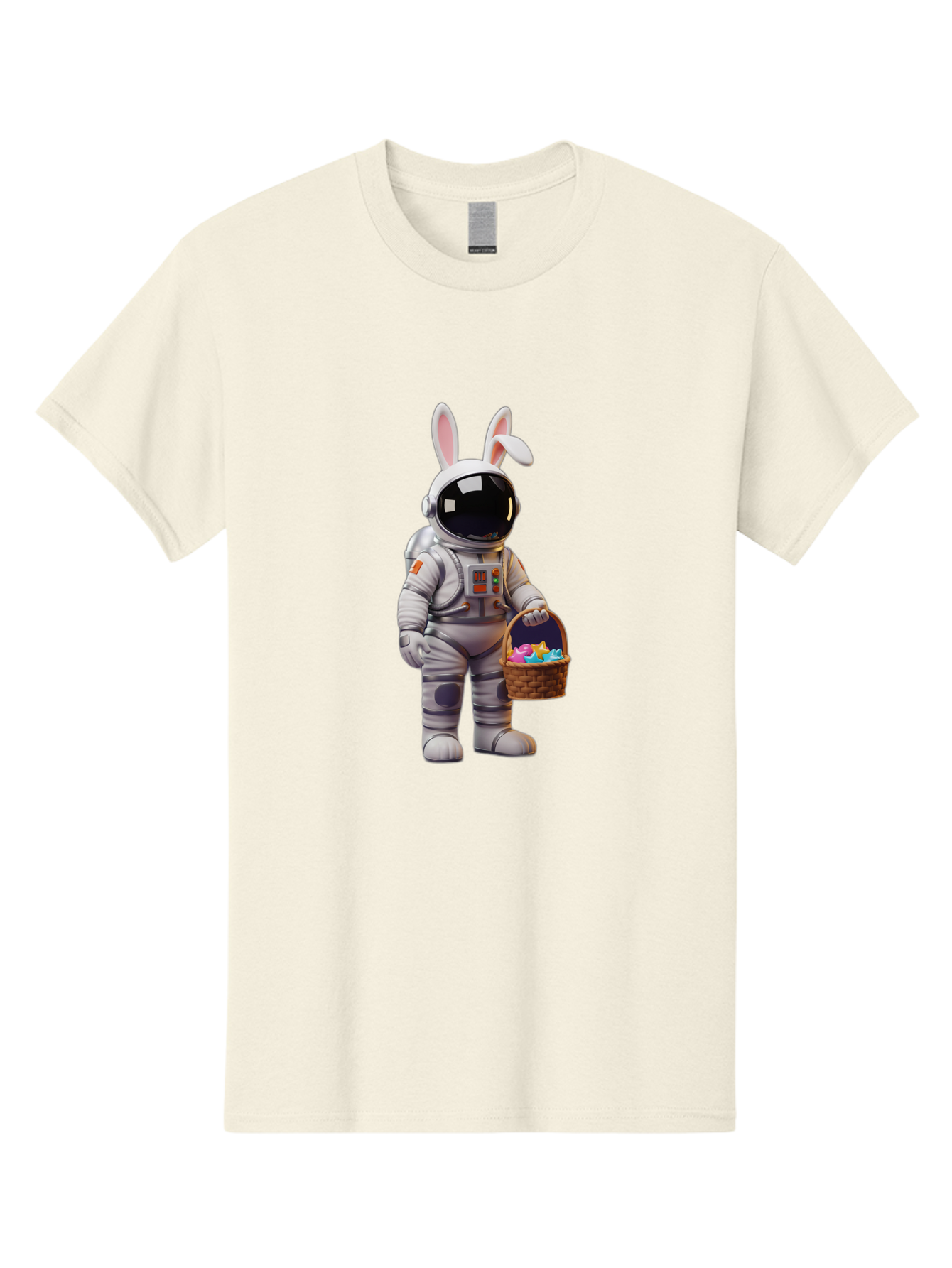 Astronaut-Bunny Men'S Graphic Tee, 100% Cotton, Comfortable Casual Summer Wear, Machine Washable, Astronaut With Bunny Ears, Space Suit, Easter Basket, Colorful Eggs, Digital Art, Futuristic, Holiday, Quirky, Easter Eggs, Festive Atmosphere, Baa143