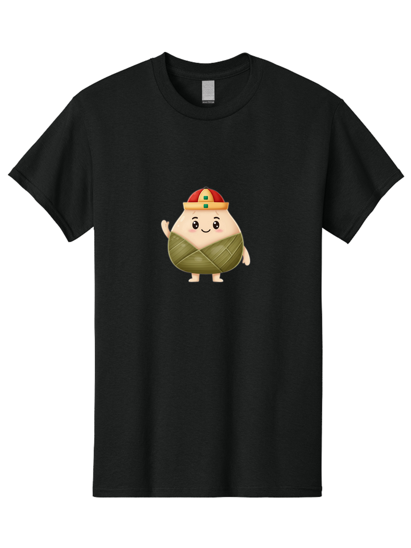 Bak-Chang Men'S Graphic Tee, 100% Cotton, Comfortable Casual Summer Wear, Machine Washable, Zongzi Cartoon Character, Dumpling Wrapped In Leaves, Chinese Traditional Food, Kawaii Illustration, Smiling Dumpling, Cute Mascot, Festive Hat, Baa145