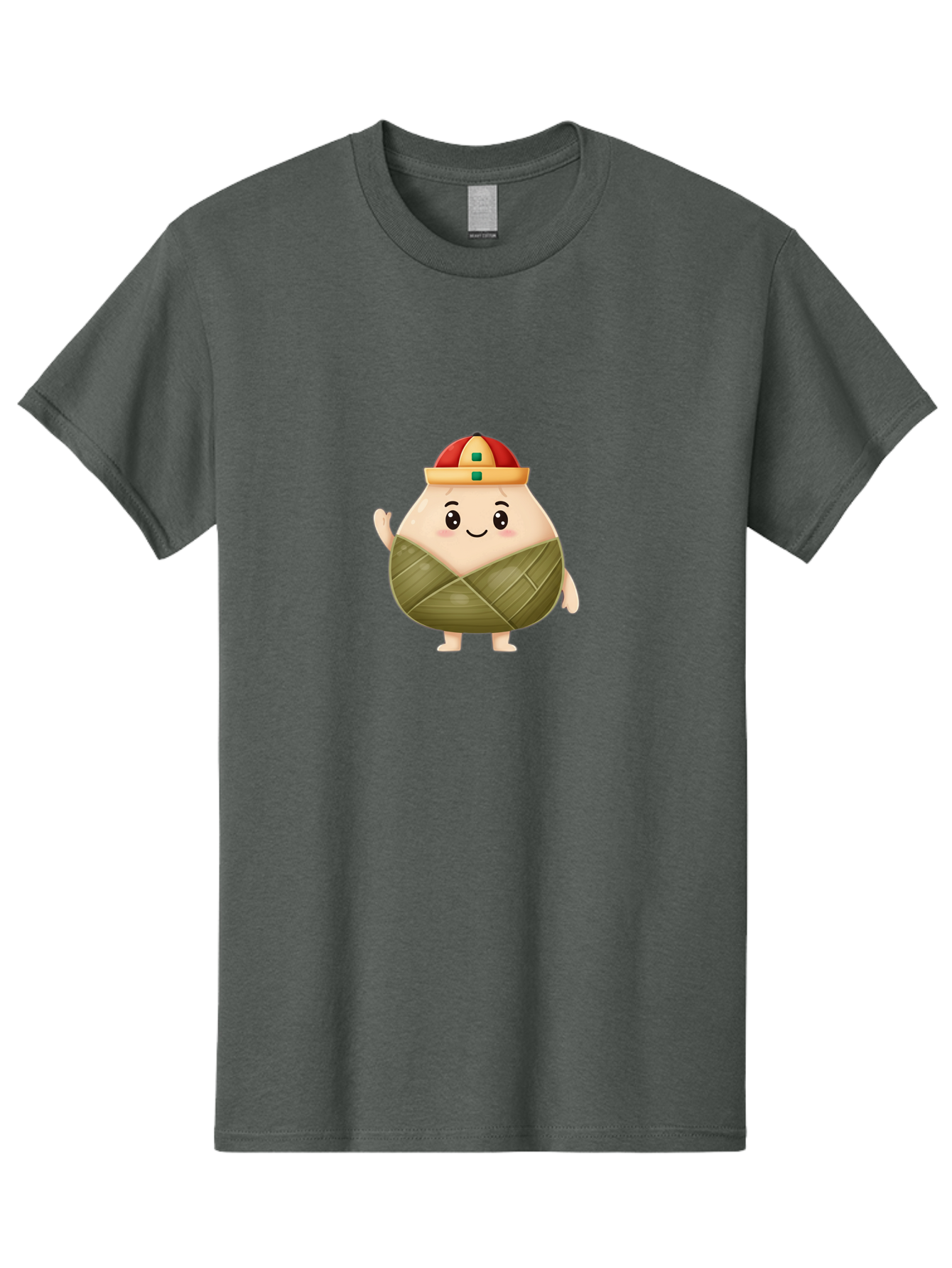Bak-Chang Men'S Graphic Tee, 100% Cotton, Comfortable Casual Summer Wear, Machine Washable, Zongzi Cartoon Character, Dumpling Wrapped In Leaves, Chinese Traditional Food, Kawaii Illustration, Smiling Dumpling, Cute Mascot, Festive Hat, Baa145