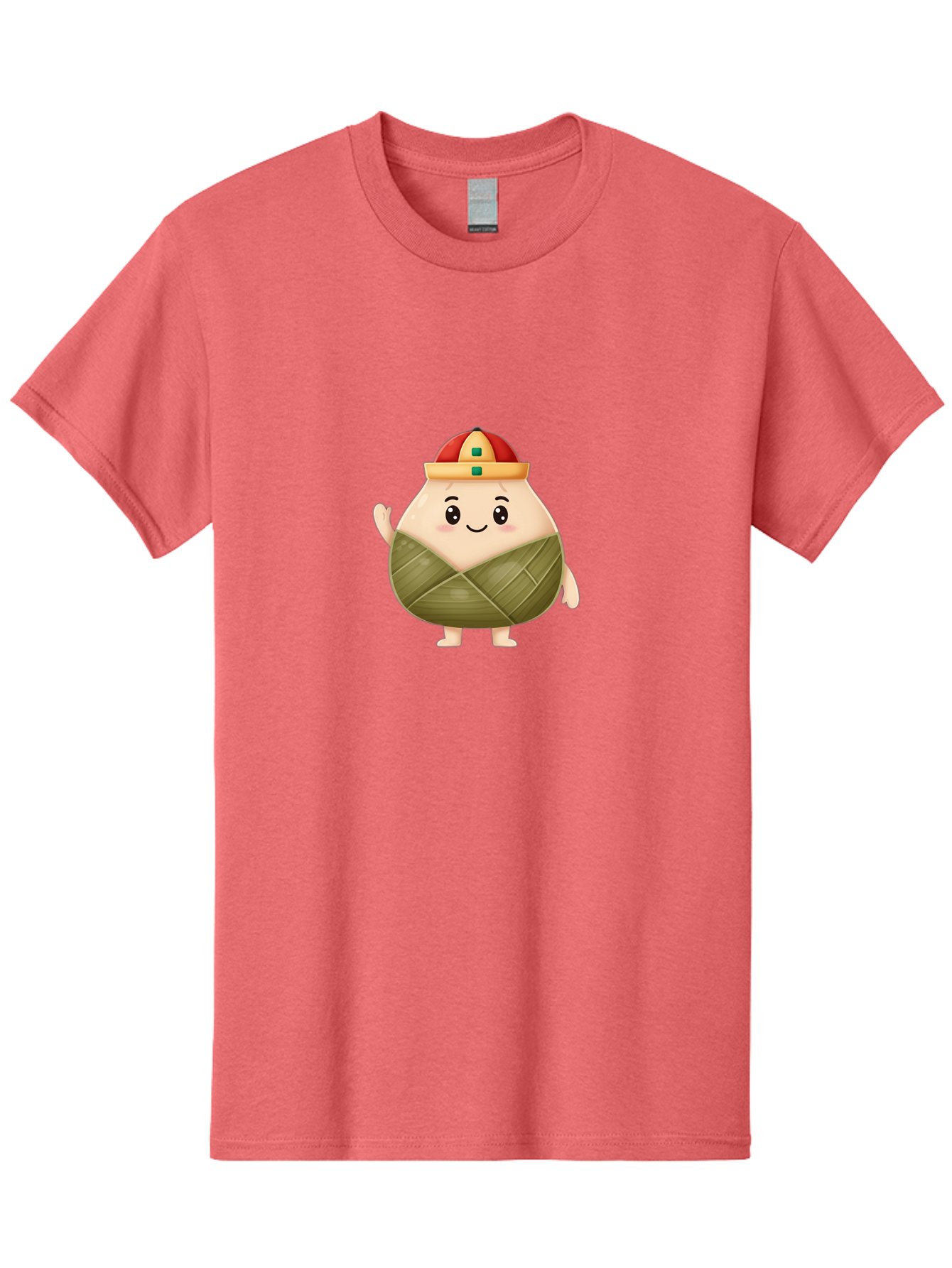 Bak-Chang Men'S Graphic Tee, 100% Cotton, Comfortable Casual Summer Wear, Machine Washable, Zongzi Cartoon Character, Dumpling Wrapped In Leaves, Chinese Traditional Food, Kawaii Illustration, Smiling Dumpling, Cute Mascot, Festive Hat, Baa145