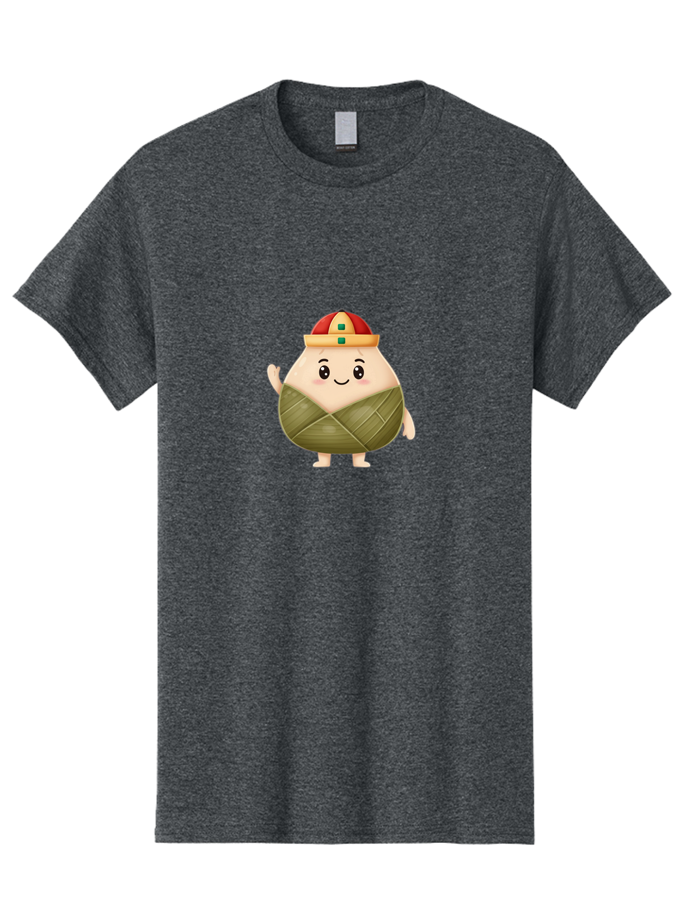 Bak-Chang Men'S Graphic Tee, 100% Cotton, Comfortable Casual Summer Wear, Machine Washable, Zongzi Cartoon Character, Dumpling Wrapped In Leaves, Chinese Traditional Food, Kawaii Illustration, Smiling Dumpling, Cute Mascot, Festive Hat, Baa145