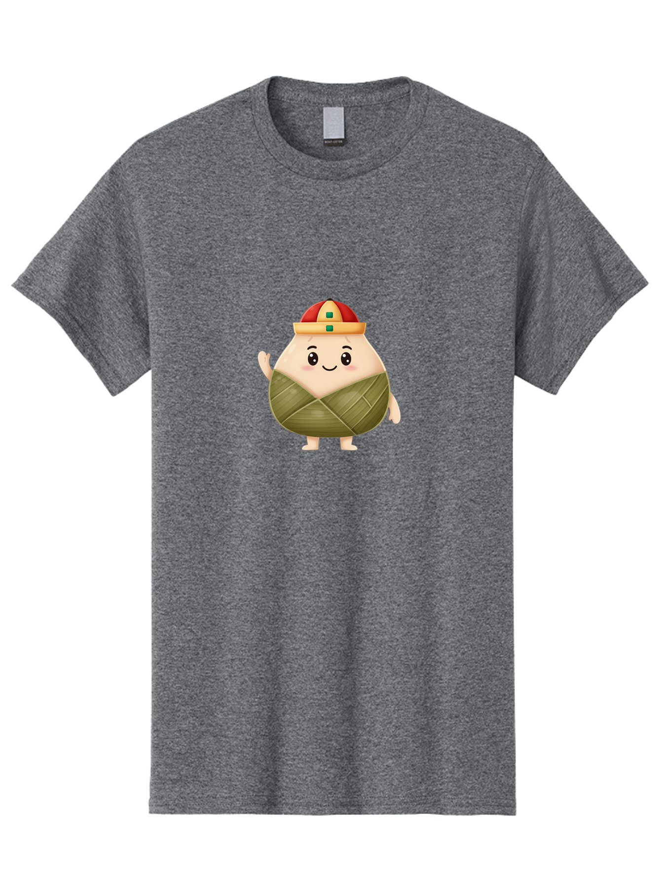 Bak-Chang Men'S Graphic Tee, 100% Cotton, Comfortable Casual Summer Wear, Machine Washable, Zongzi Cartoon Character, Dumpling Wrapped In Leaves, Chinese Traditional Food, Kawaii Illustration, Smiling Dumpling, Cute Mascot, Festive Hat, Baa145