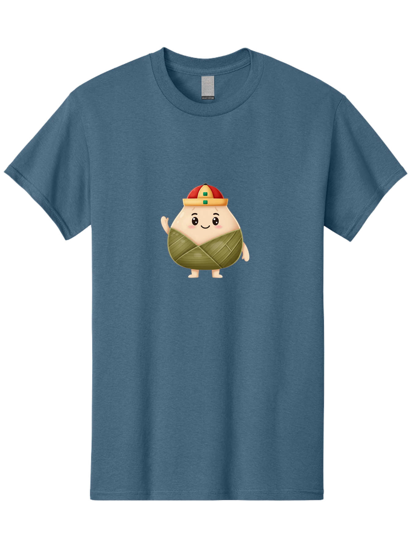 Bak-Chang Men'S Graphic Tee, 100% Cotton, Comfortable Casual Summer Wear, Machine Washable, Zongzi Cartoon Character, Dumpling Wrapped In Leaves, Chinese Traditional Food, Kawaii Illustration, Smiling Dumpling, Cute Mascot, Festive Hat, Baa145