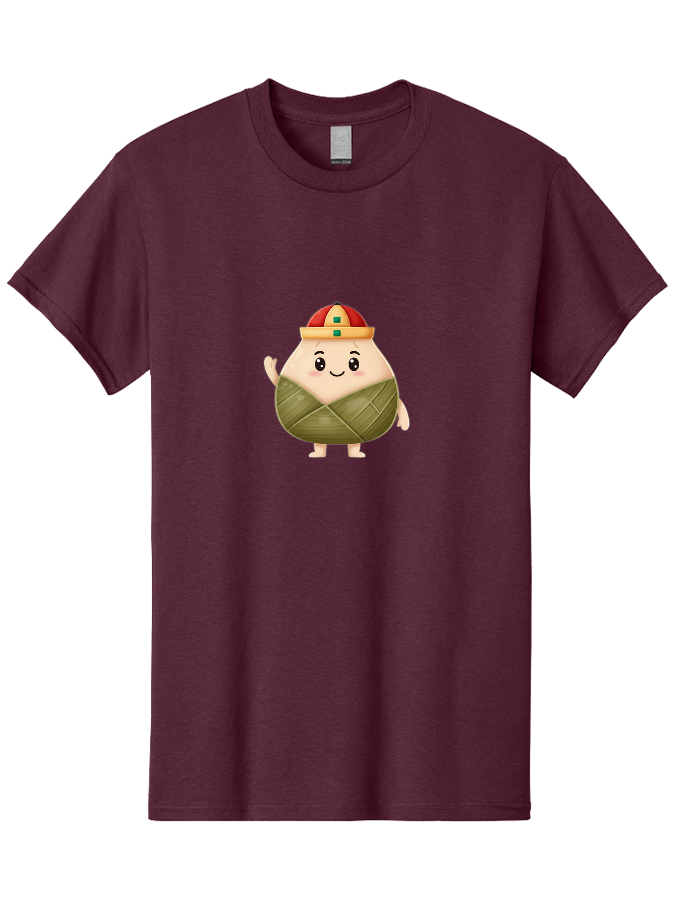 Bak-Chang Men'S Graphic Tee, 100% Cotton, Comfortable Casual Summer Wear, Machine Washable, Zongzi Cartoon Character, Dumpling Wrapped In Leaves, Chinese Traditional Food, Kawaii Illustration, Smiling Dumpling, Cute Mascot, Festive Hat, Baa145