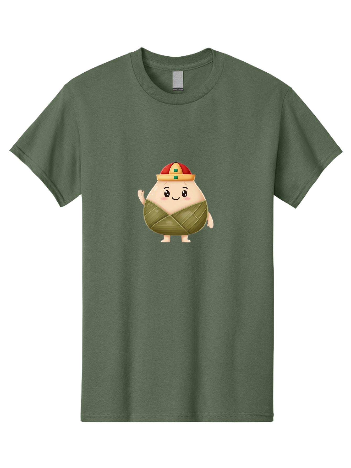 Bak-Chang Men'S Graphic Tee, 100% Cotton, Comfortable Casual Summer Wear, Machine Washable, Zongzi Cartoon Character, Dumpling Wrapped In Leaves, Chinese Traditional Food, Kawaii Illustration, Smiling Dumpling, Cute Mascot, Festive Hat, Baa145