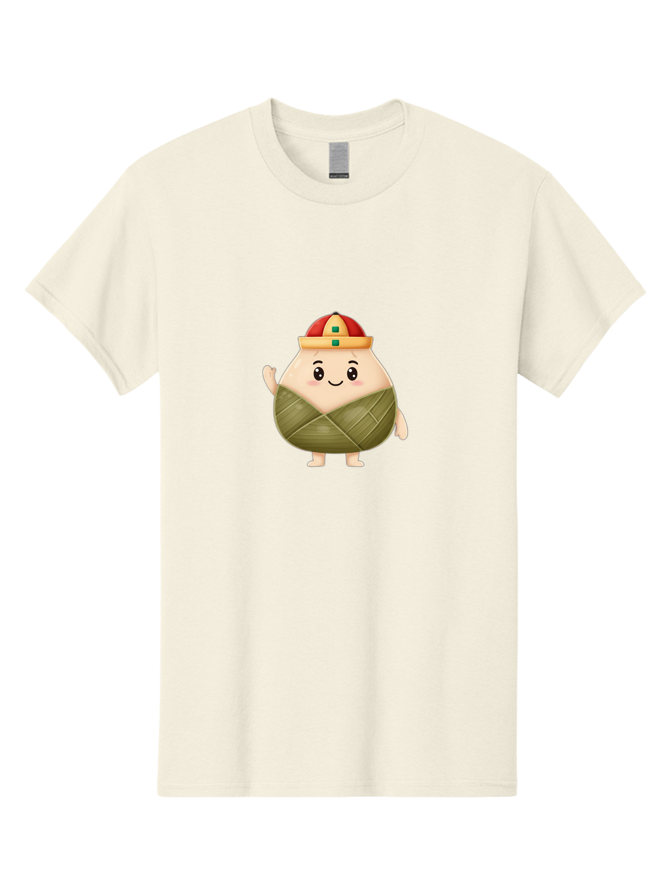 Bak-Chang Men'S Graphic Tee, 100% Cotton, Comfortable Casual Summer Wear, Machine Washable, Zongzi Cartoon Character, Dumpling Wrapped In Leaves, Chinese Traditional Food, Kawaii Illustration, Smiling Dumpling, Cute Mascot, Festive Hat, Baa145