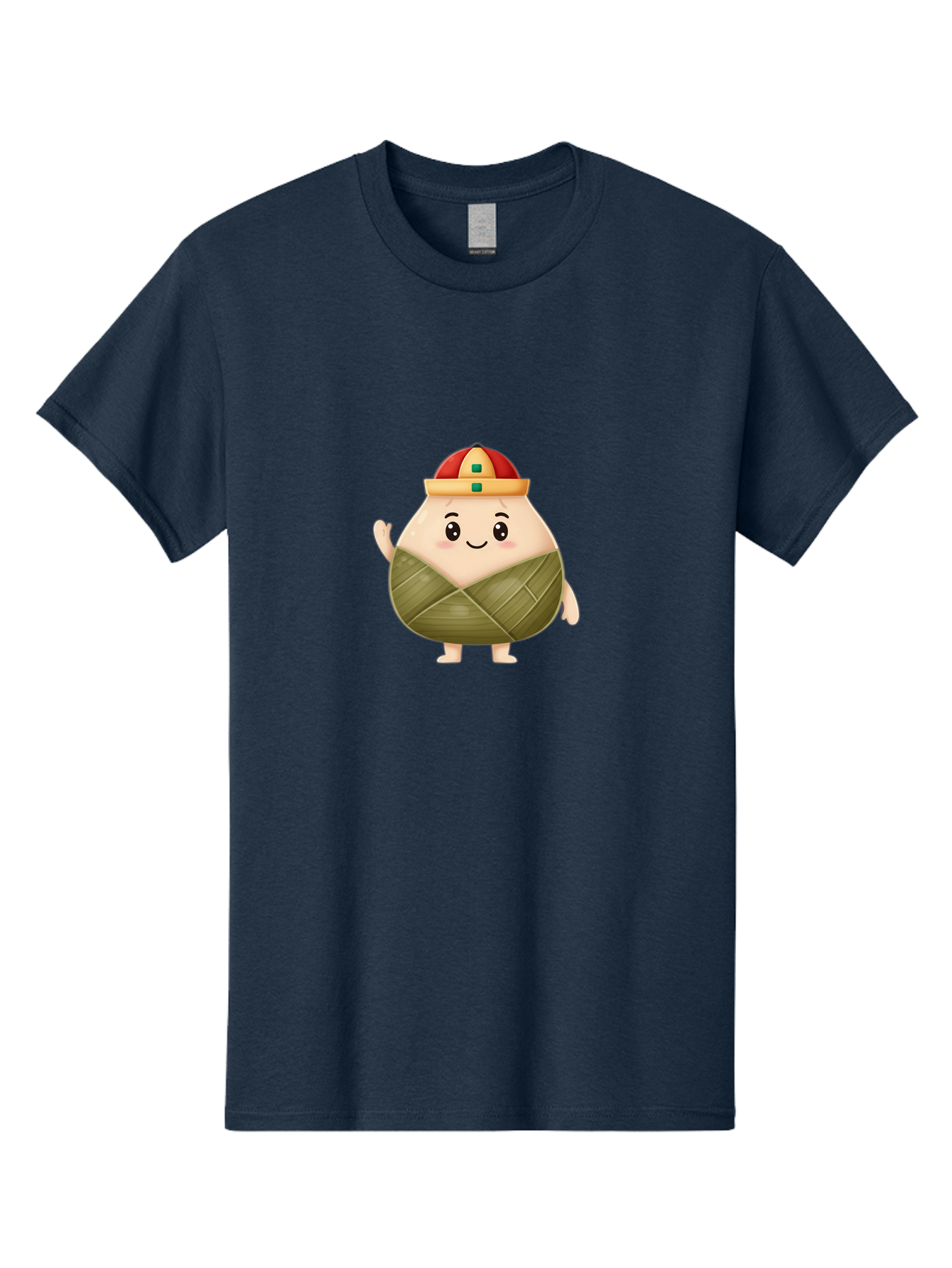 Bak-Chang Men'S Graphic Tee, 100% Cotton, Comfortable Casual Summer Wear, Machine Washable, Zongzi Cartoon Character, Dumpling Wrapped In Leaves, Chinese Traditional Food, Kawaii Illustration, Smiling Dumpling, Cute Mascot, Festive Hat, Baa145
