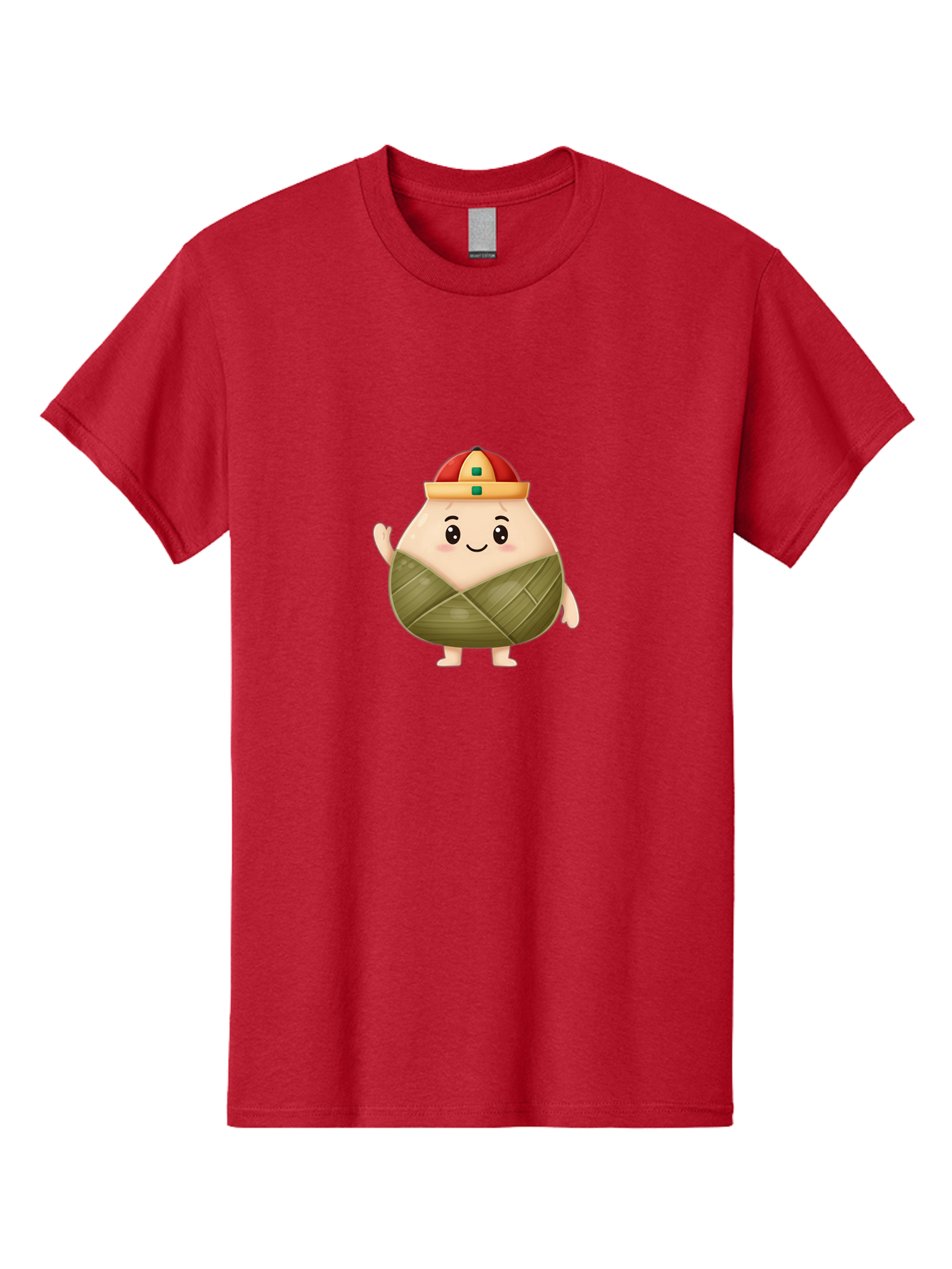 Bak-Chang Men'S Graphic Tee, 100% Cotton, Comfortable Casual Summer Wear, Machine Washable, Zongzi Cartoon Character, Dumpling Wrapped In Leaves, Chinese Traditional Food, Kawaii Illustration, Smiling Dumpling, Cute Mascot, Festive Hat, Baa145