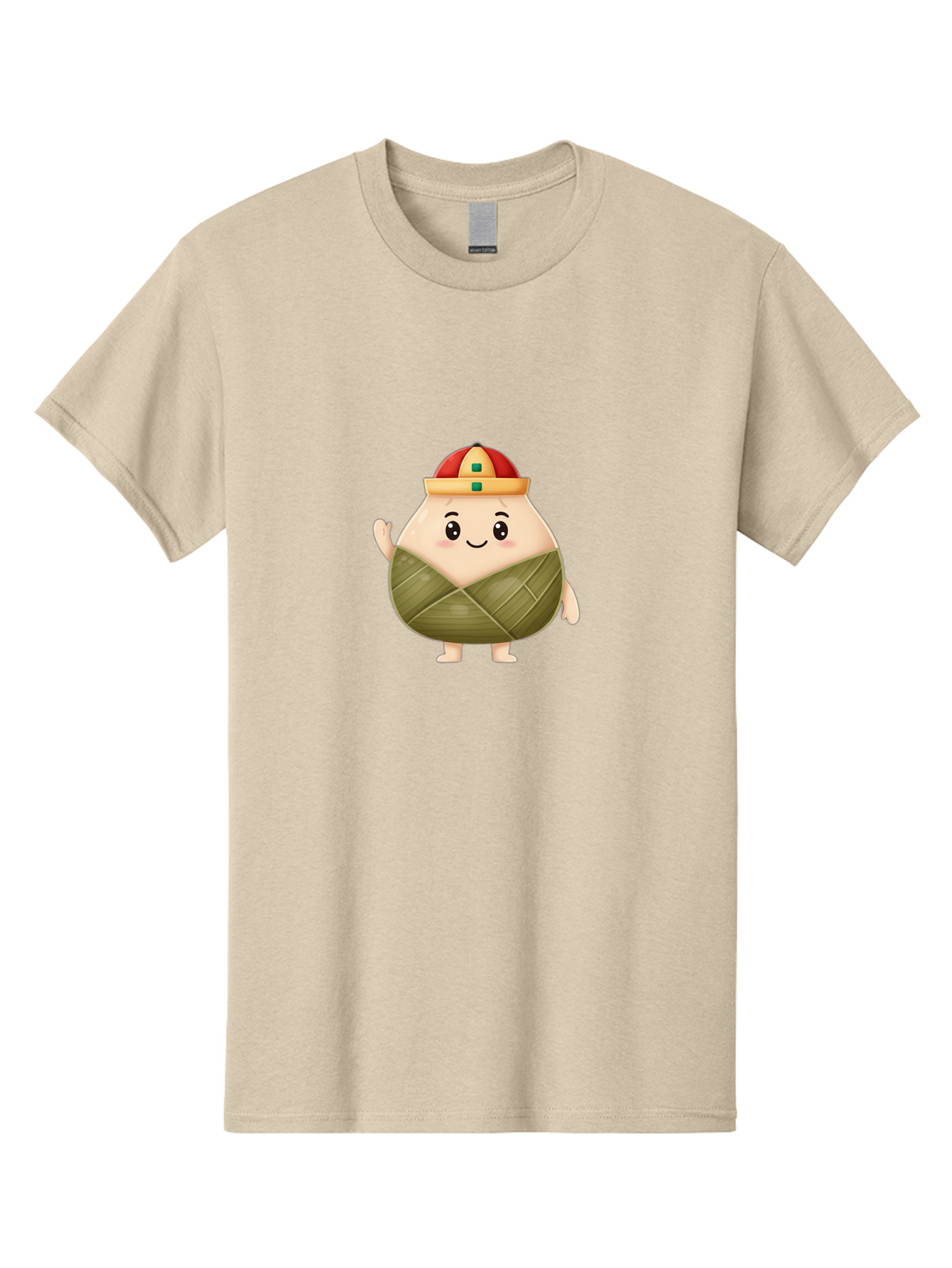 Bak-Chang Men'S Graphic Tee, 100% Cotton, Comfortable Casual Summer Wear, Machine Washable, Zongzi Cartoon Character, Dumpling Wrapped In Leaves, Chinese Traditional Food, Kawaii Illustration, Smiling Dumpling, Cute Mascot, Festive Hat, Baa145
