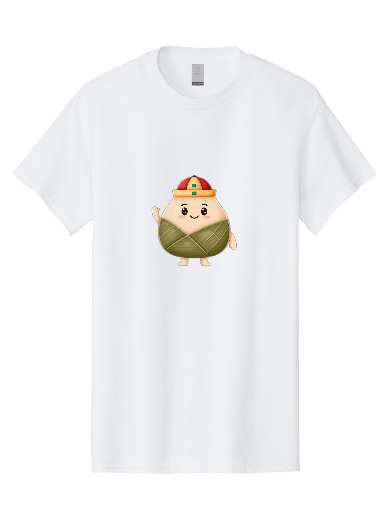 Bak-Chang Men'S Graphic Tee, 100% Cotton, Comfortable Casual Summer Wear, Machine Washable, Zongzi Cartoon Character, Dumpling Wrapped In Leaves, Chinese Traditional Food, Kawaii Illustration, Smiling Dumpling, Cute Mascot, Festive Hat, Baa145