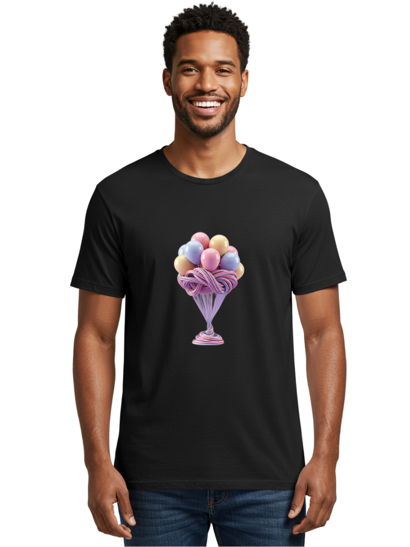 Balloons-In-Funnel Men'S Graphic Tee, 100% Cotton, Comfortable Casual Summer Wear, Machine Washable, Pastel Balloons, Colorful Balloons, Balloons In Glass, Twisted Ribbons, Festive Decoration, Party Decor, Celebratory Balloons, Vibrant Colors Baa146