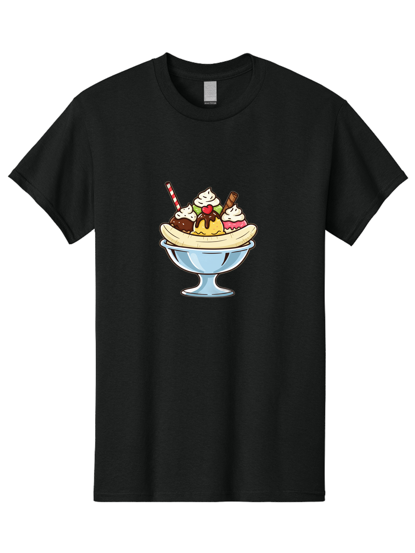 Banana-Split Men'S Graphic Tee, 100% Cotton, Comfortable Casual Summer Wear, Machine Washable, Banana Split, Sundae, Ice Cream Dessert, Whipped Cream, Chocolate Sauce, Cherry On Top, Colorful Treats, Sweet Indulgence Baa148