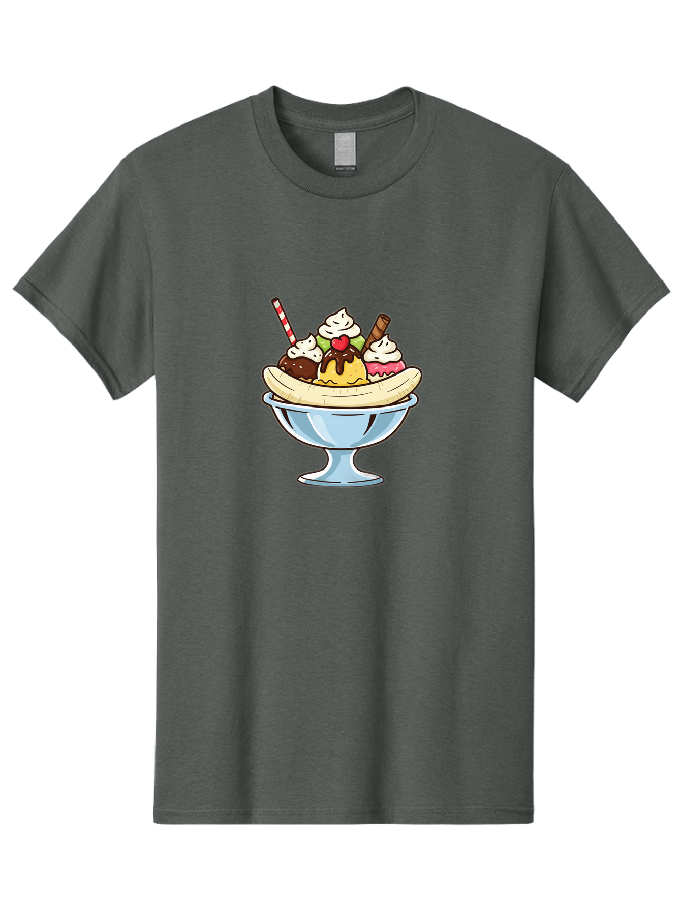 Banana-Split Men'S Graphic Tee, 100% Cotton, Comfortable Casual Summer Wear, Machine Washable, Banana Split, Sundae, Ice Cream Dessert, Whipped Cream, Chocolate Sauce, Cherry On Top, Colorful Treats, Sweet Indulgence Baa148