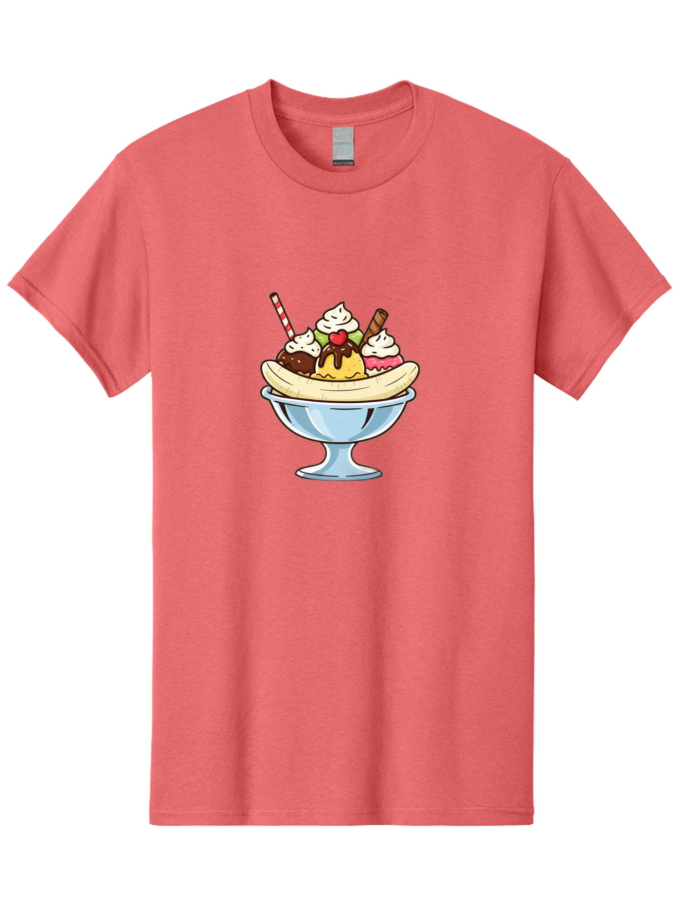 Banana-Split Men'S Graphic Tee, 100% Cotton, Comfortable Casual Summer Wear, Machine Washable, Banana Split, Sundae, Ice Cream Dessert, Whipped Cream, Chocolate Sauce, Cherry On Top, Colorful Treats, Sweet Indulgence Baa148