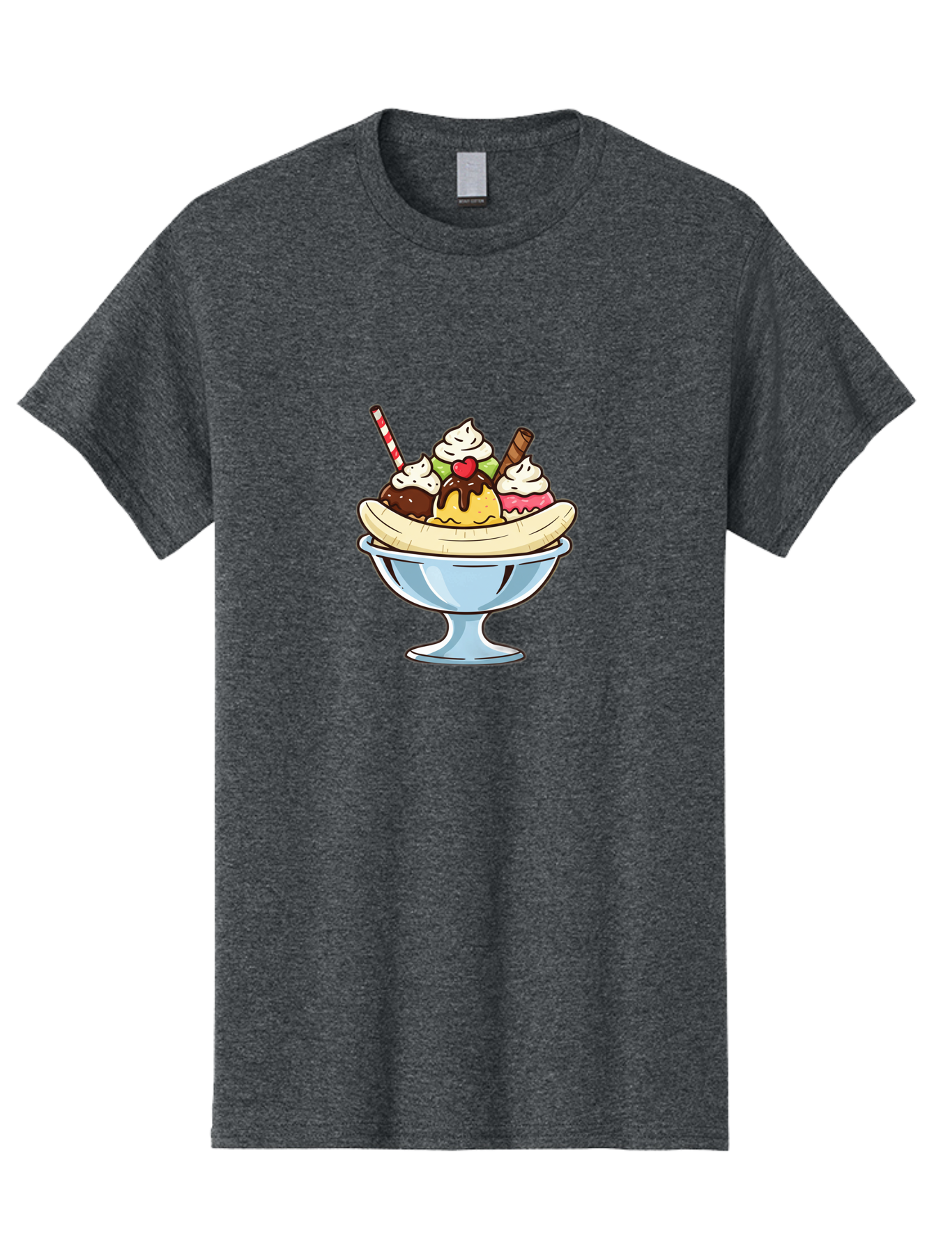 Banana-Split Men'S Graphic Tee, 100% Cotton, Comfortable Casual Summer Wear, Machine Washable, Banana Split, Sundae, Ice Cream Dessert, Whipped Cream, Chocolate Sauce, Cherry On Top, Colorful Treats, Sweet Indulgence Baa148