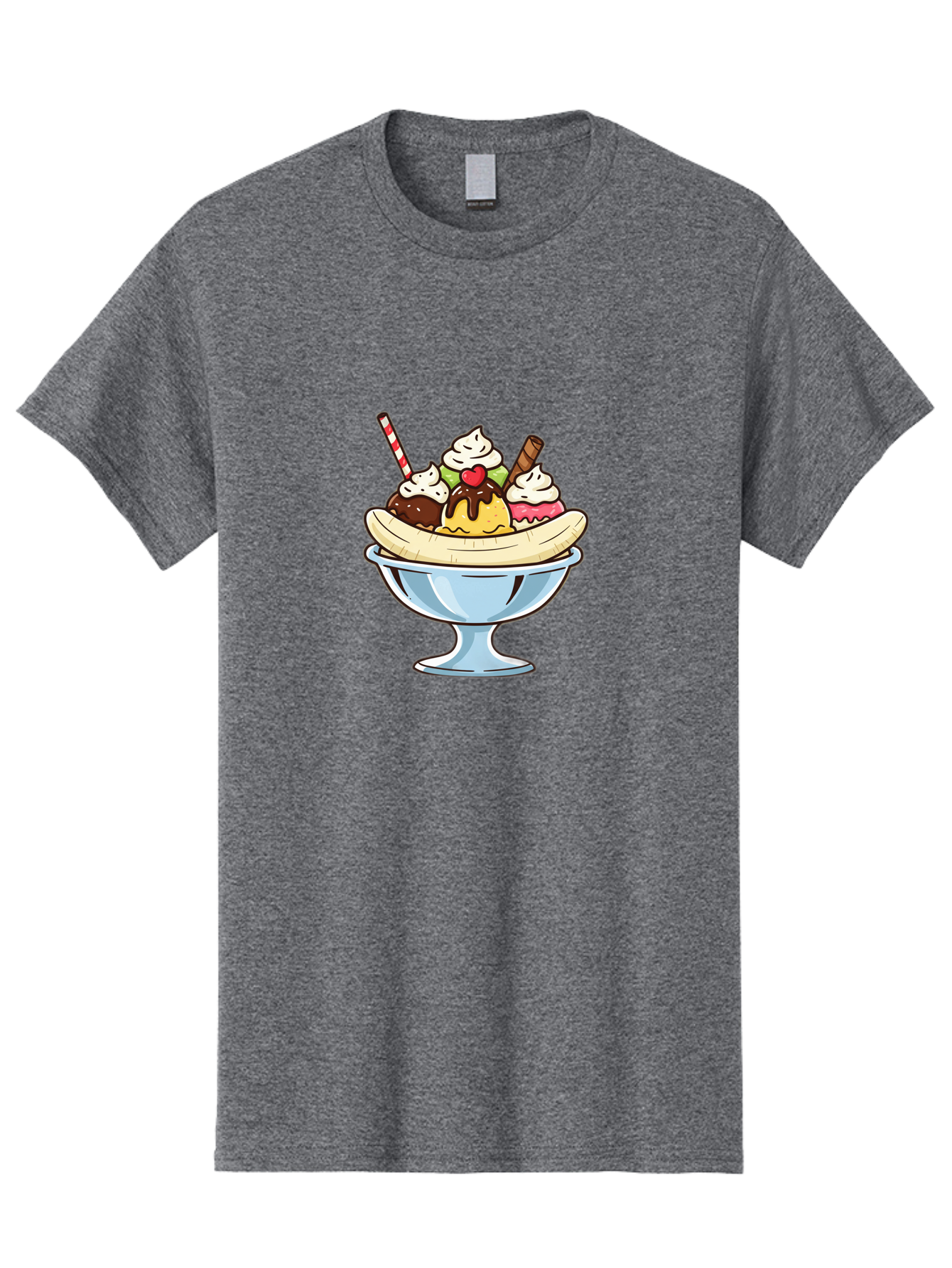 Banana-Split Men'S Graphic Tee, 100% Cotton, Comfortable Casual Summer Wear, Machine Washable, Banana Split, Sundae, Ice Cream Dessert, Whipped Cream, Chocolate Sauce, Cherry On Top, Colorful Treats, Sweet Indulgence Baa148