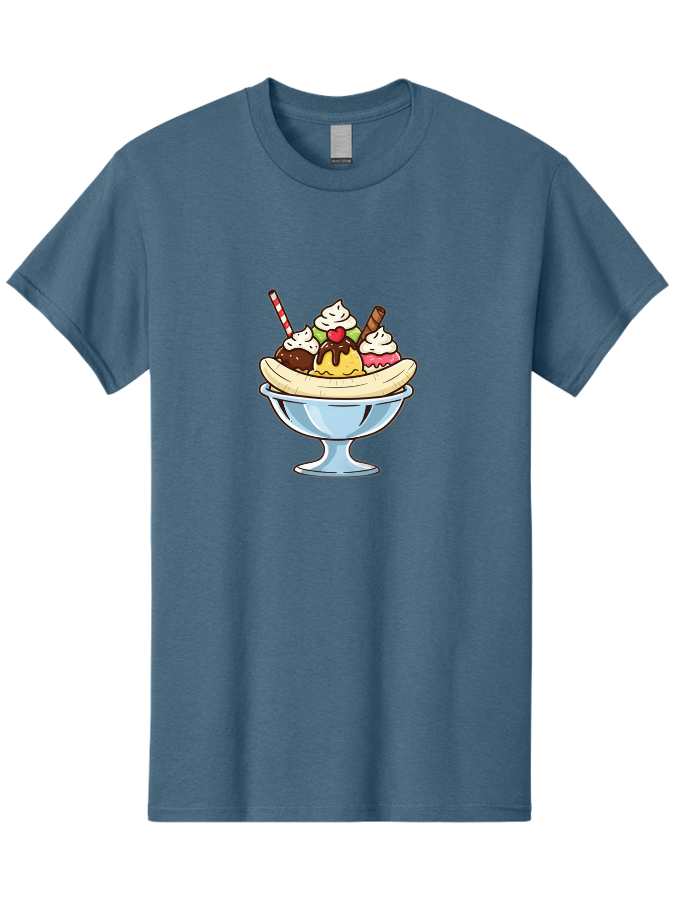 Banana-Split Men'S Graphic Tee, 100% Cotton, Comfortable Casual Summer Wear, Machine Washable, Banana Split, Sundae, Ice Cream Dessert, Whipped Cream, Chocolate Sauce, Cherry On Top, Colorful Treats, Sweet Indulgence Baa148