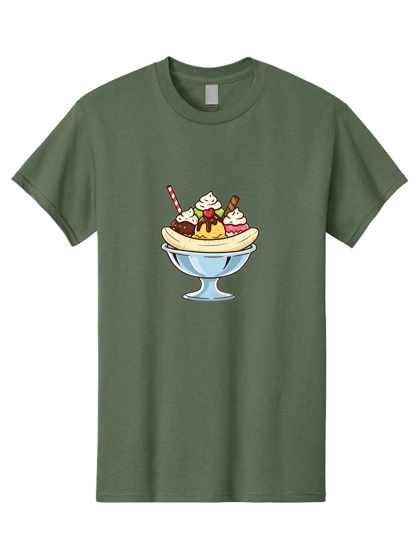 Banana-Split Men'S Graphic Tee, 100% Cotton, Comfortable Casual Summer Wear, Machine Washable, Banana Split, Sundae, Ice Cream Dessert, Whipped Cream, Chocolate Sauce, Cherry On Top, Colorful Treats, Sweet Indulgence Baa148
