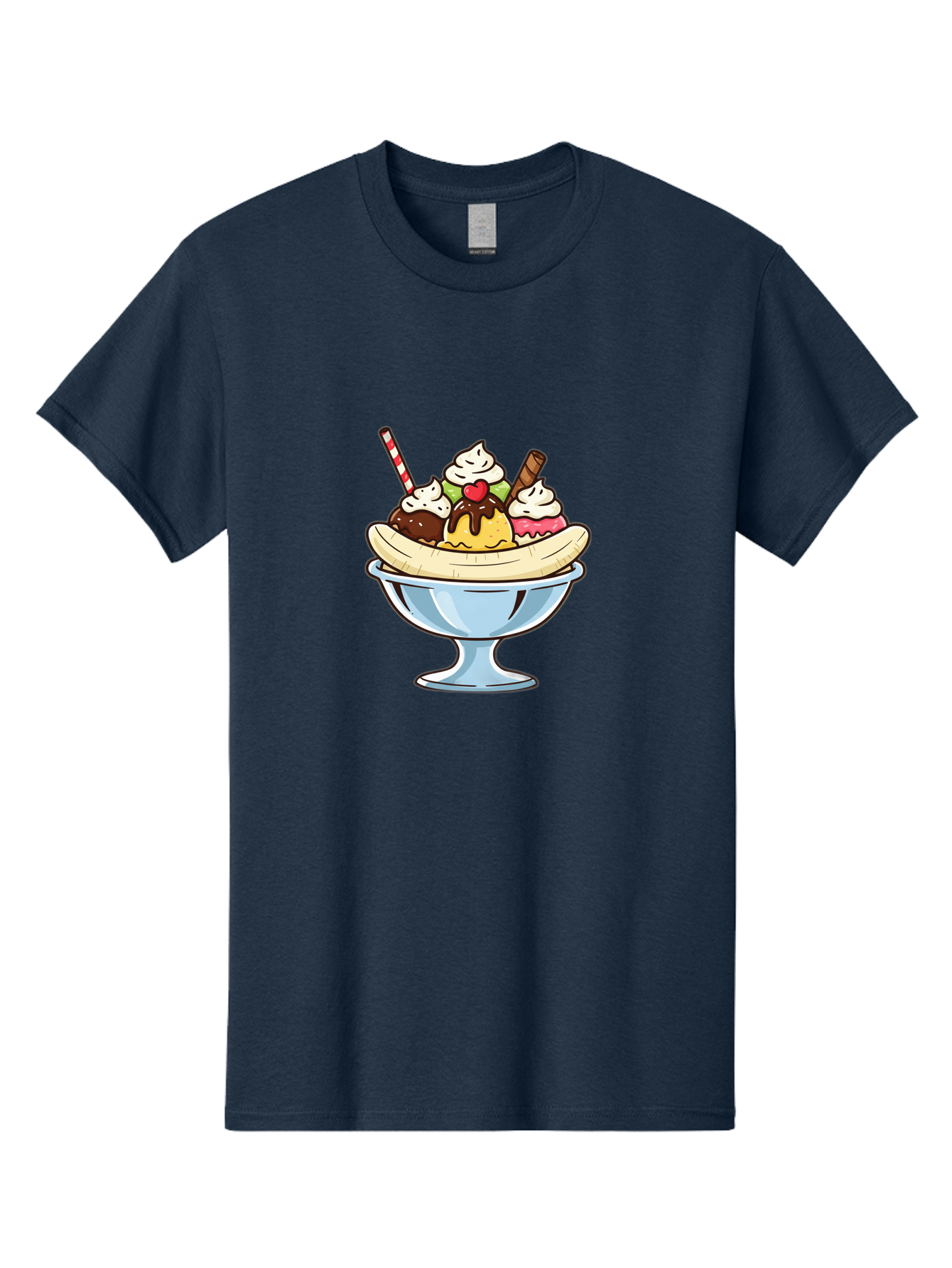 Banana-Split Men'S Graphic Tee, 100% Cotton, Comfortable Casual Summer Wear, Machine Washable, Banana Split, Sundae, Ice Cream Dessert, Whipped Cream, Chocolate Sauce, Cherry On Top, Colorful Treats, Sweet Indulgence Baa148