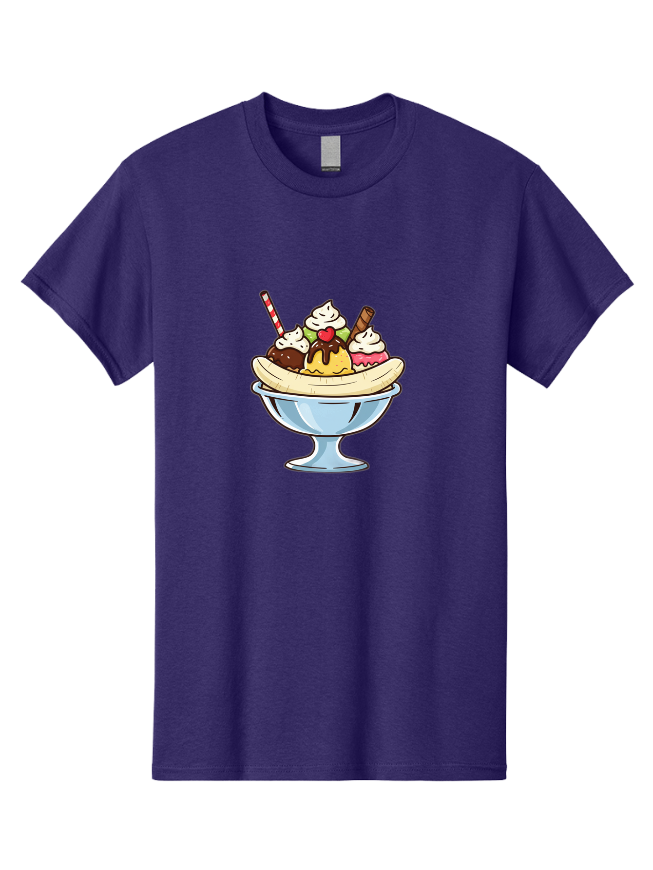 Banana-Split Men'S Graphic Tee, 100% Cotton, Comfortable Casual Summer Wear, Machine Washable, Banana Split, Sundae, Ice Cream Dessert, Whipped Cream, Chocolate Sauce, Cherry On Top, Colorful Treats, Sweet Indulgence Baa148