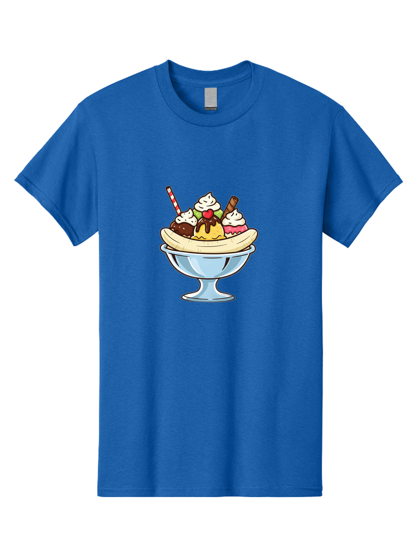 Banana-Split Men'S Graphic Tee, 100% Cotton, Comfortable Casual Summer Wear, Machine Washable, Banana Split, Sundae, Ice Cream Dessert, Whipped Cream, Chocolate Sauce, Cherry On Top, Colorful Treats, Sweet Indulgence Baa148