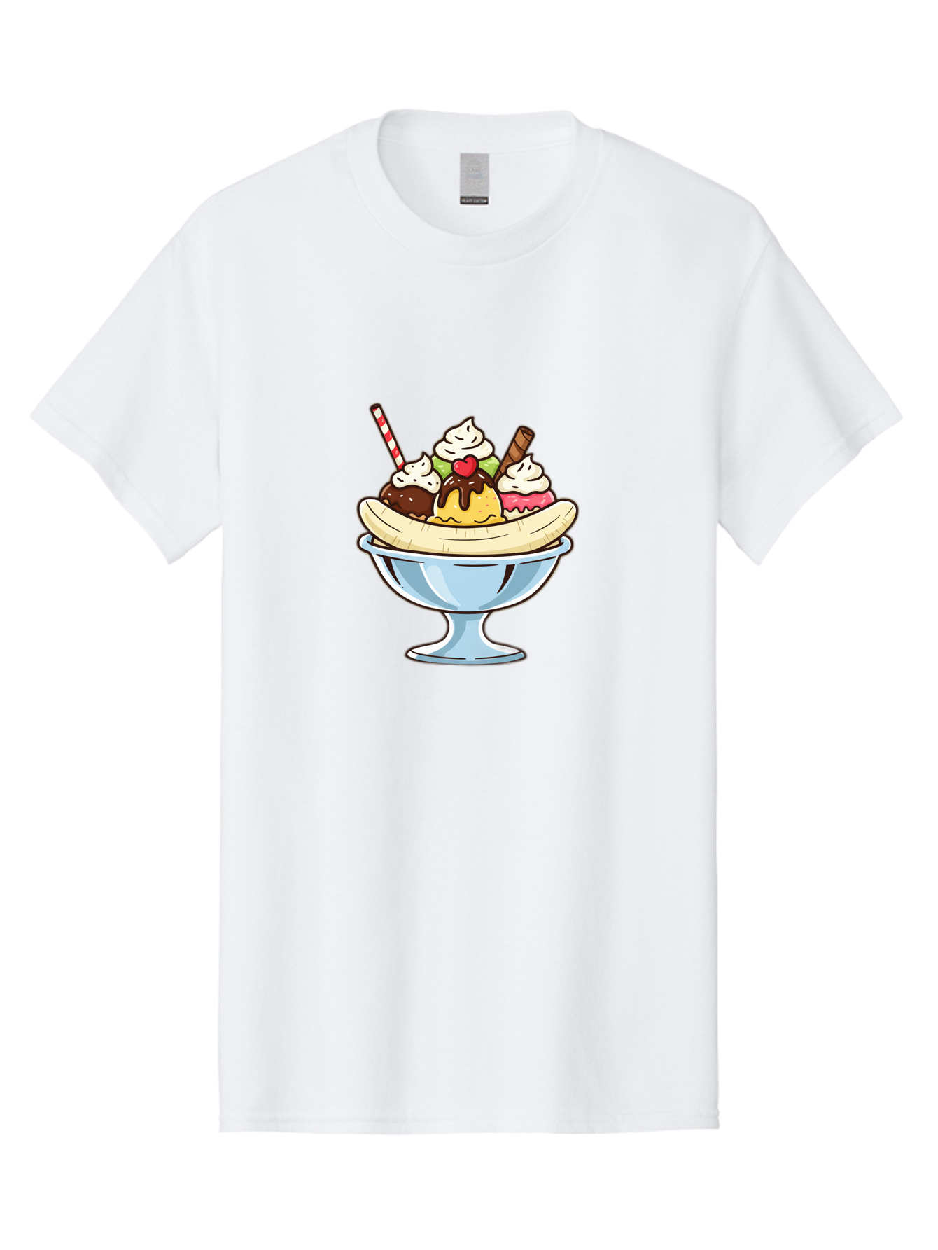 Banana-Split Men'S Graphic Tee, 100% Cotton, Comfortable Casual Summer Wear, Machine Washable, Banana Split, Sundae, Ice Cream Dessert, Whipped Cream, Chocolate Sauce, Cherry On Top, Colorful Treats, Sweet Indulgence Baa148