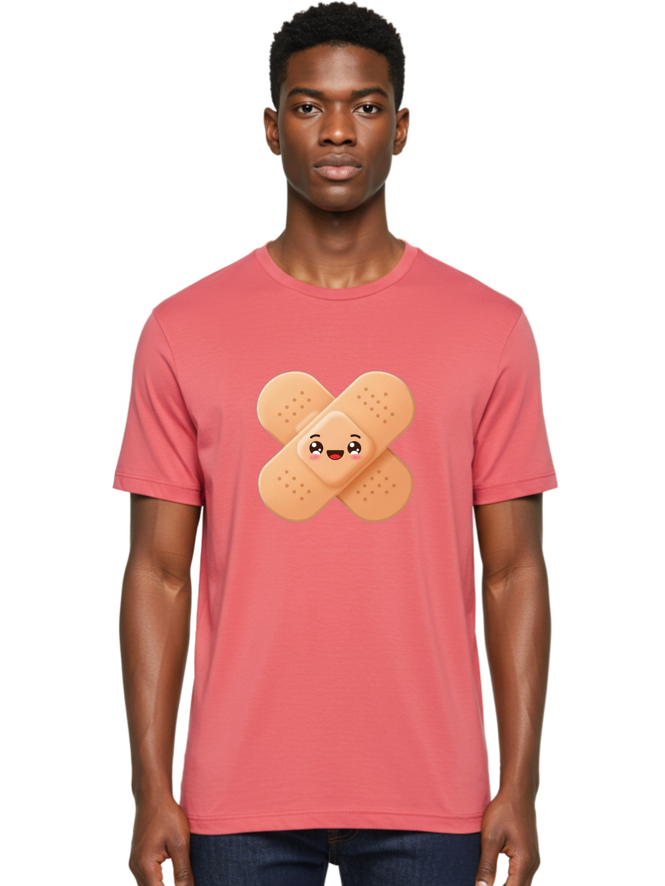 Band-Aid-Cartoon Men'S Graphic Tee, 100% Cotton, Comfortable Casual Summer Wear, Machine Washable, Band-Aid With Face, Cartoon Character, Cute Emoji, Smiling Face, First Aid Kit, Wound Care, Medical Symbol, Adhesive Bandage Baa149