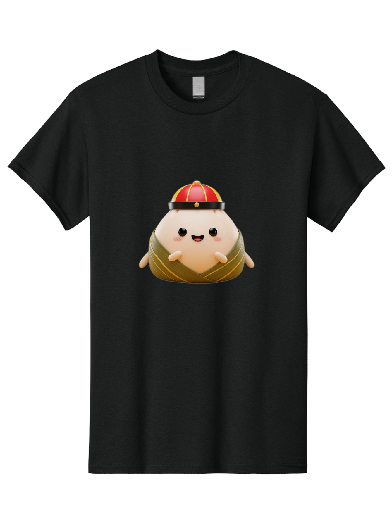 Baozi Men'S Graphic Tee, 100% Cotton, Comfortable Casual Summer Wear, Machine Washable, Cartoon Zongzi, Chinese Rice Dumpling, Traditional Food, Kawaii Character, Red Hat, Joyful Expression, Cute Illustration, Kawaii Art, Festive Food, Baa152