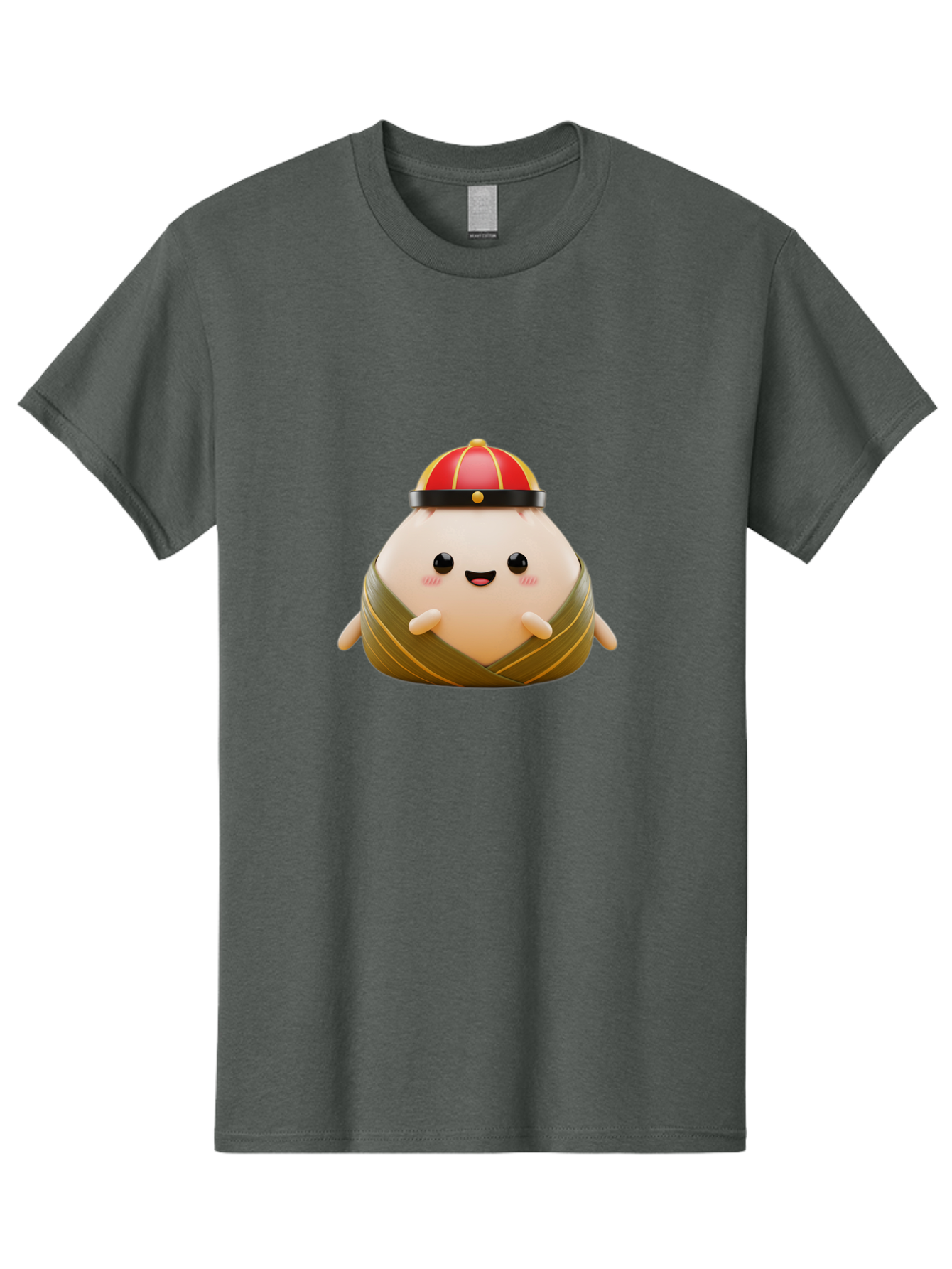 Baozi Men'S Graphic Tee, 100% Cotton, Comfortable Casual Summer Wear, Machine Washable, Cartoon Zongzi, Chinese Rice Dumpling, Traditional Food, Kawaii Character, Red Hat, Joyful Expression, Cute Illustration, Kawaii Art, Festive Food, Baa152