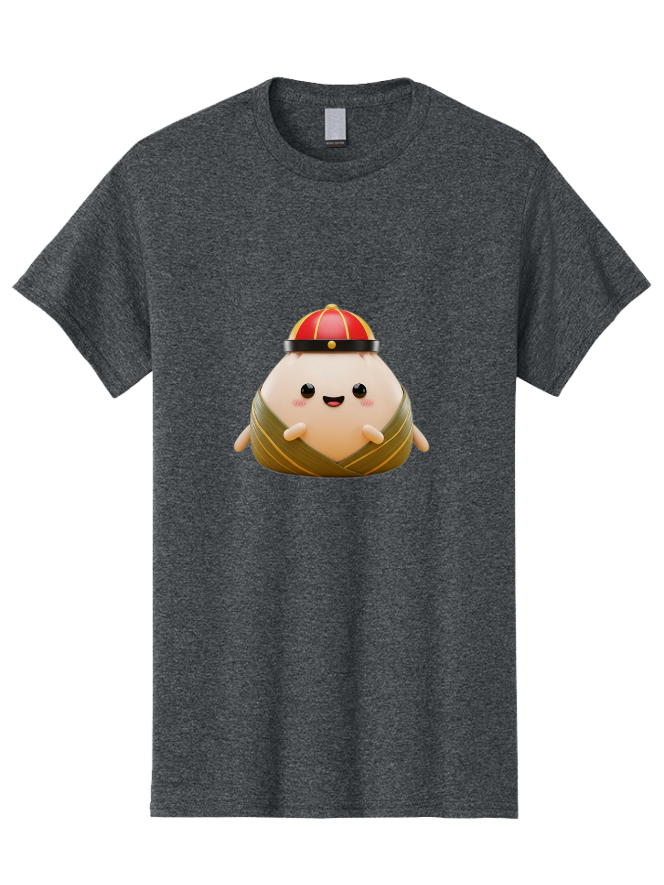 Baozi Men'S Graphic Tee, 100% Cotton, Comfortable Casual Summer Wear, Machine Washable, Cartoon Zongzi, Chinese Rice Dumpling, Traditional Food, Kawaii Character, Red Hat, Joyful Expression, Cute Illustration, Kawaii Art, Festive Food, Baa152
