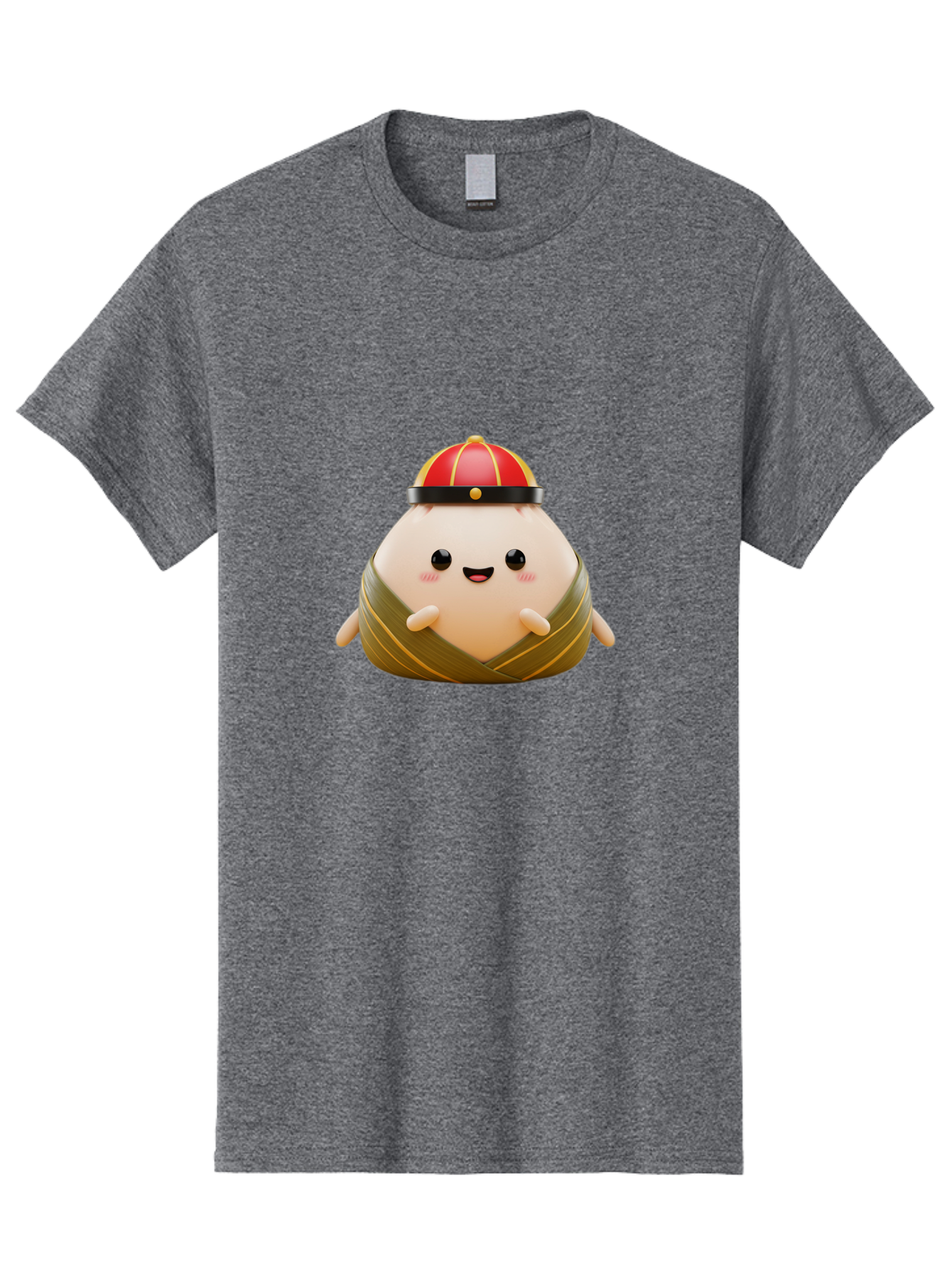 Baozi Men'S Graphic Tee, 100% Cotton, Comfortable Casual Summer Wear, Machine Washable, Cartoon Zongzi, Chinese Rice Dumpling, Traditional Food, Kawaii Character, Red Hat, Joyful Expression, Cute Illustration, Kawaii Art, Festive Food, Baa152