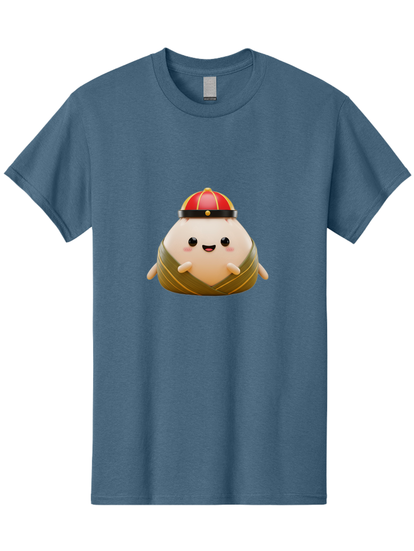 Baozi Men'S Graphic Tee, 100% Cotton, Comfortable Casual Summer Wear, Machine Washable, Cartoon Zongzi, Chinese Rice Dumpling, Traditional Food, Kawaii Character, Red Hat, Joyful Expression, Cute Illustration, Kawaii Art, Festive Food, Baa152