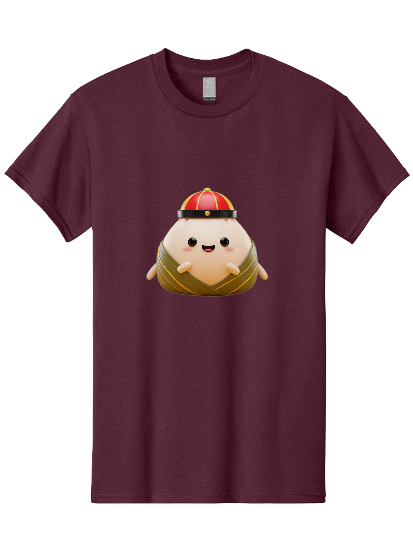Baozi Men'S Graphic Tee, 100% Cotton, Comfortable Casual Summer Wear, Machine Washable, Cartoon Zongzi, Chinese Rice Dumpling, Traditional Food, Kawaii Character, Red Hat, Joyful Expression, Cute Illustration, Kawaii Art, Festive Food, Baa152