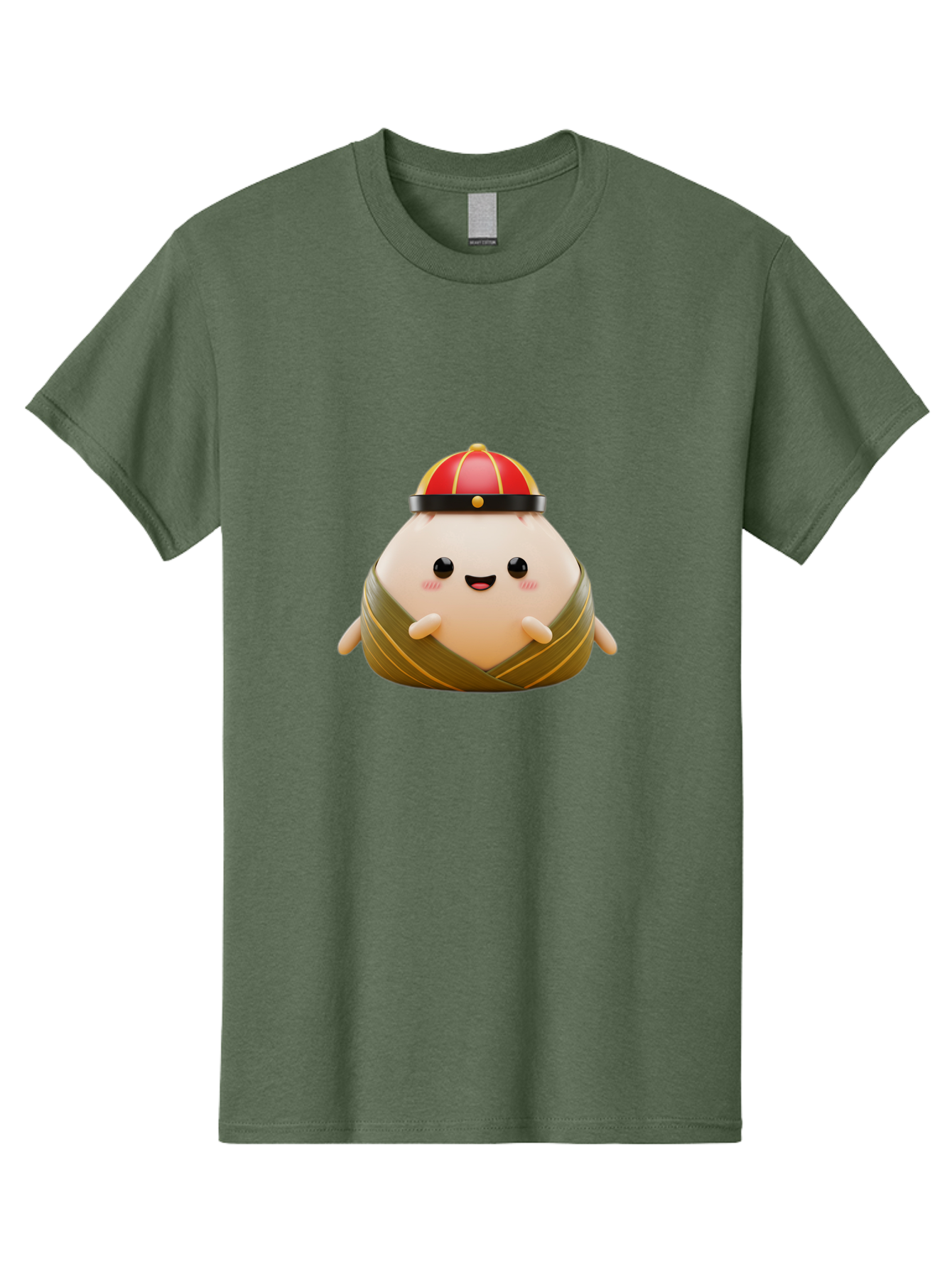 Baozi Men'S Graphic Tee, 100% Cotton, Comfortable Casual Summer Wear, Machine Washable, Cartoon Zongzi, Chinese Rice Dumpling, Traditional Food, Kawaii Character, Red Hat, Joyful Expression, Cute Illustration, Kawaii Art, Festive Food, Baa152