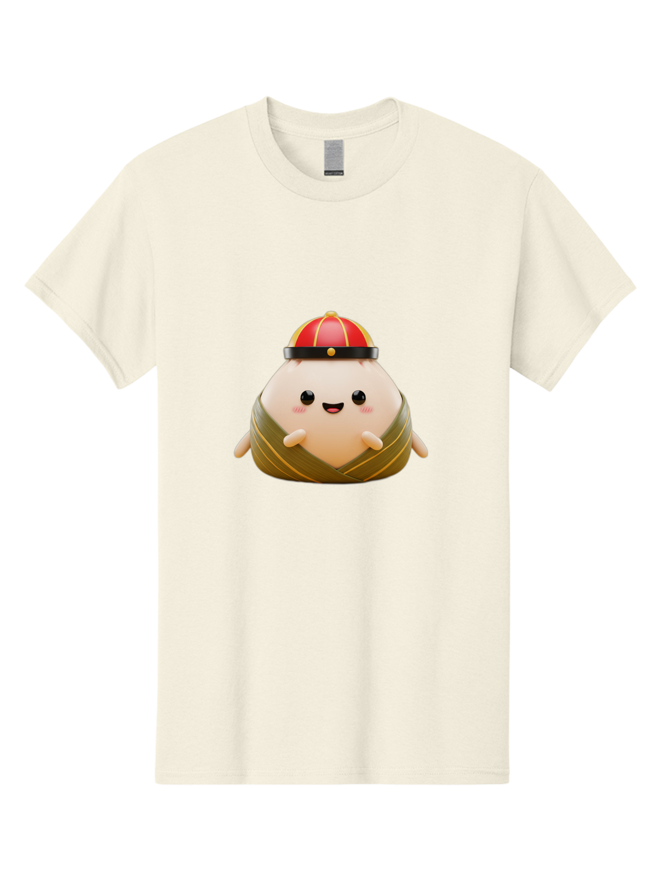 Baozi Men'S Graphic Tee, 100% Cotton, Comfortable Casual Summer Wear, Machine Washable, Cartoon Zongzi, Chinese Rice Dumpling, Traditional Food, Kawaii Character, Red Hat, Joyful Expression, Cute Illustration, Kawaii Art, Festive Food, Baa152