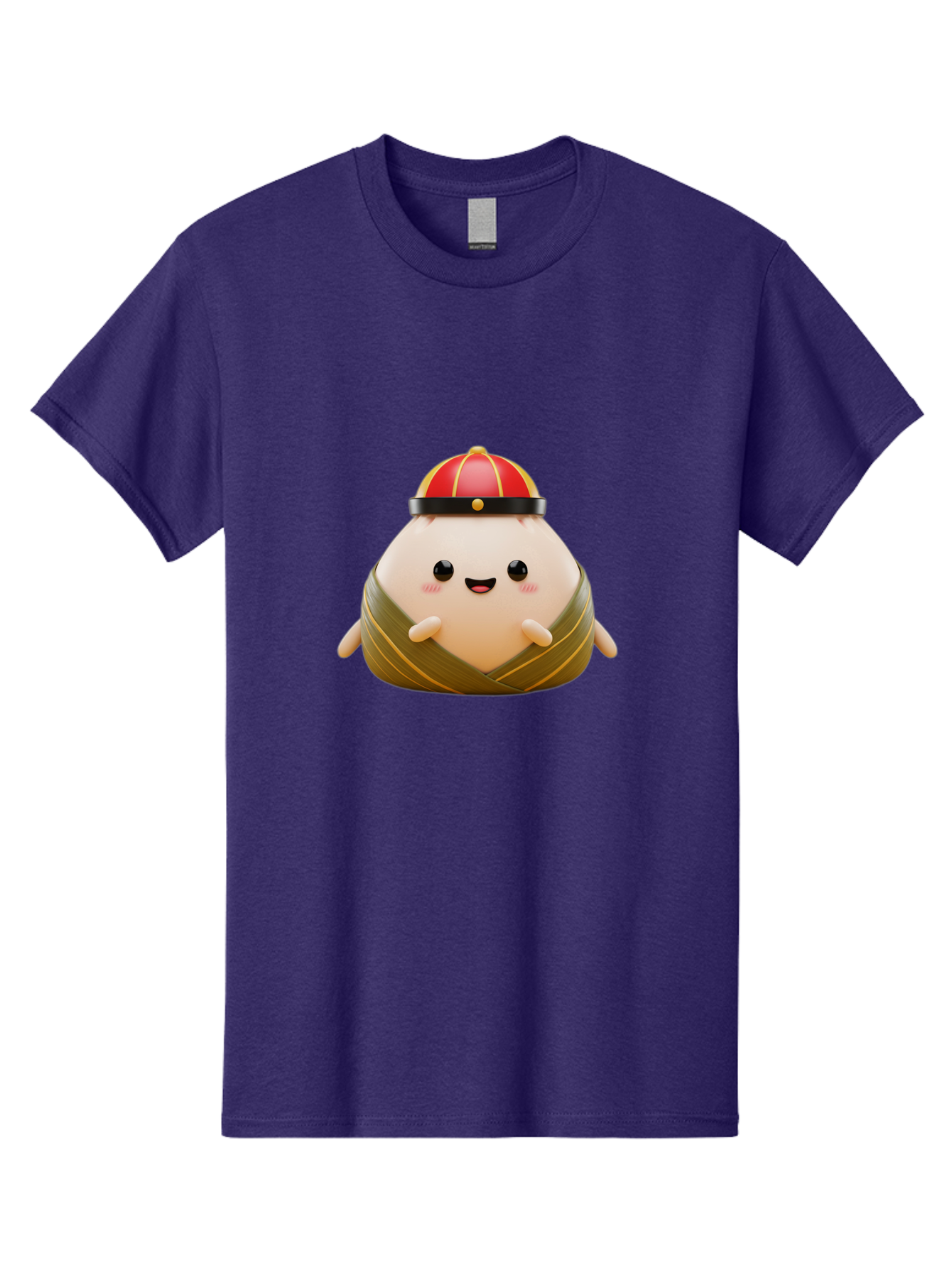 Baozi Men'S Graphic Tee, 100% Cotton, Comfortable Casual Summer Wear, Machine Washable, Cartoon Zongzi, Chinese Rice Dumpling, Traditional Food, Kawaii Character, Red Hat, Joyful Expression, Cute Illustration, Kawaii Art, Festive Food, Baa152