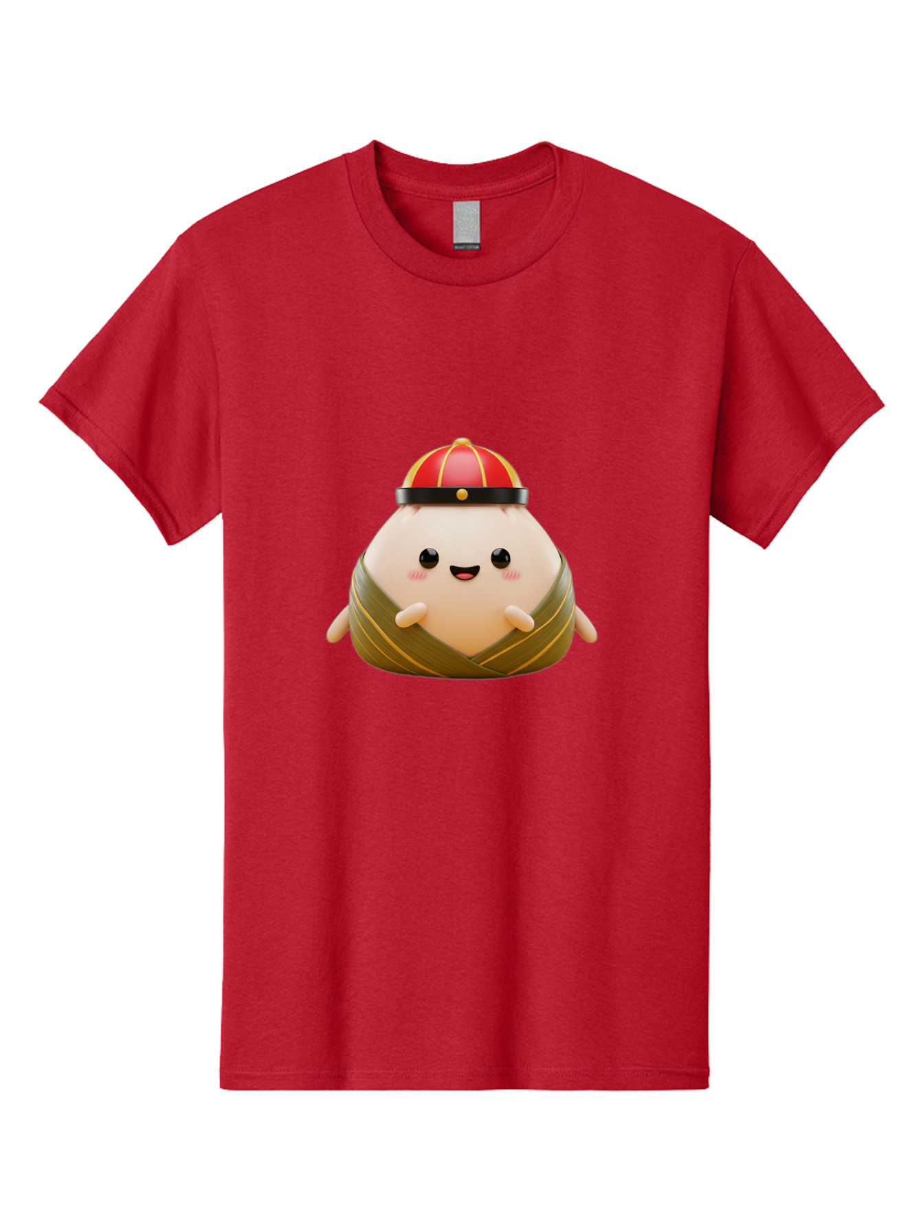 Baozi Men'S Graphic Tee, 100% Cotton, Comfortable Casual Summer Wear, Machine Washable, Cartoon Zongzi, Chinese Rice Dumpling, Traditional Food, Kawaii Character, Red Hat, Joyful Expression, Cute Illustration, Kawaii Art, Festive Food, Baa152