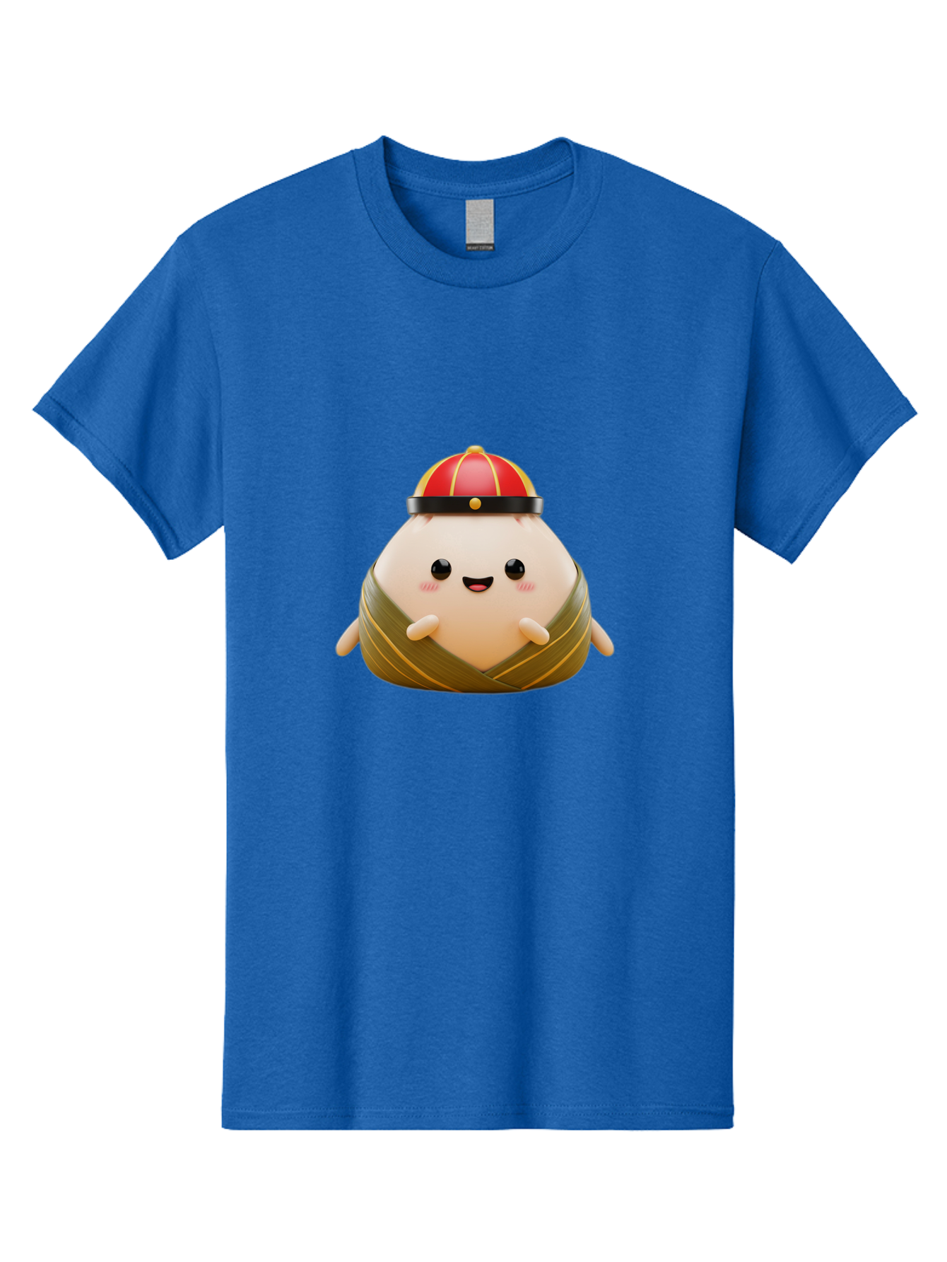 Baozi Men'S Graphic Tee, 100% Cotton, Comfortable Casual Summer Wear, Machine Washable, Cartoon Zongzi, Chinese Rice Dumpling, Traditional Food, Kawaii Character, Red Hat, Joyful Expression, Cute Illustration, Kawaii Art, Festive Food, Baa152