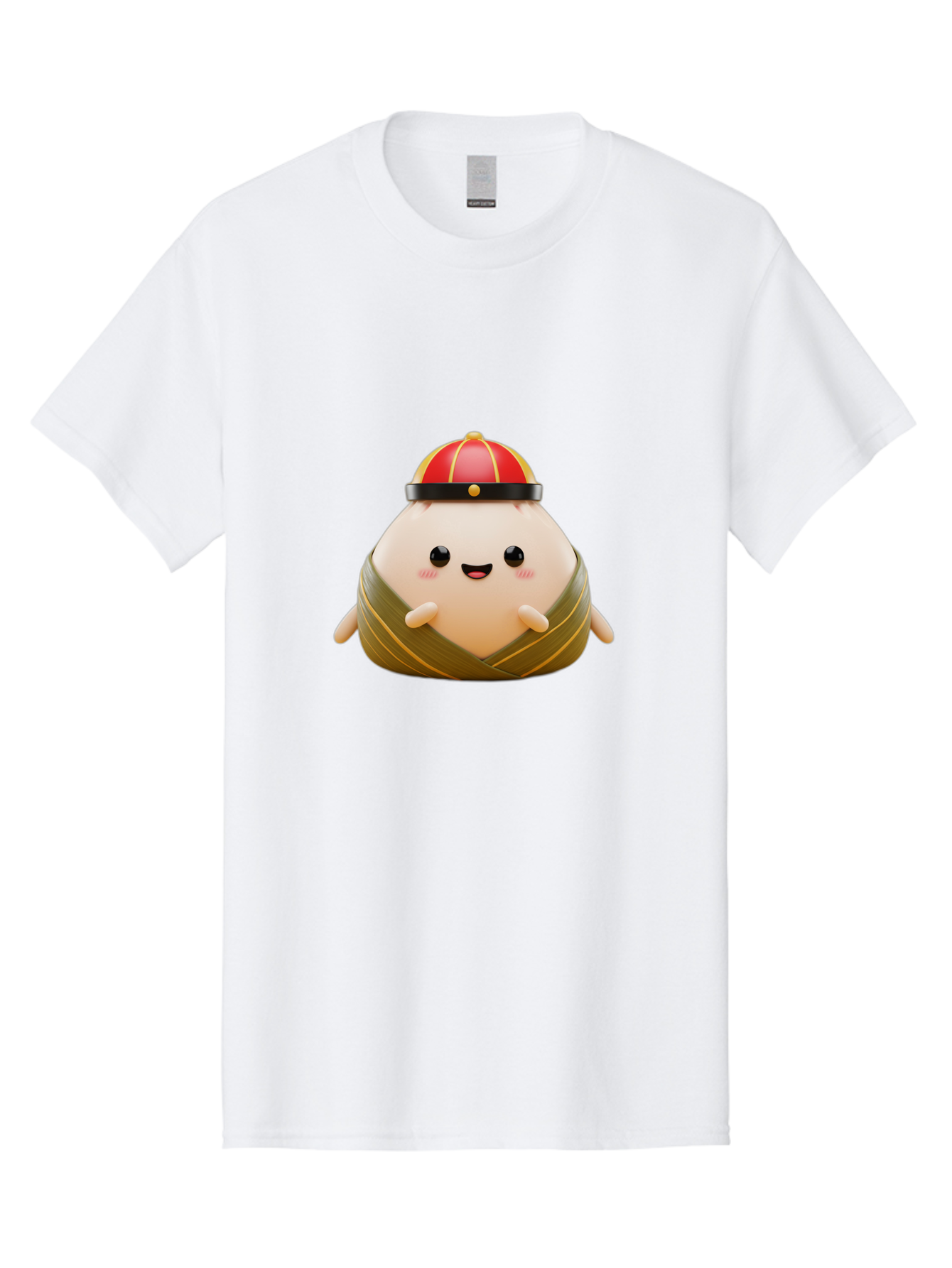 Baozi Men'S Graphic Tee, 100% Cotton, Comfortable Casual Summer Wear, Machine Washable, Cartoon Zongzi, Chinese Rice Dumpling, Traditional Food, Kawaii Character, Red Hat, Joyful Expression, Cute Illustration, Kawaii Art, Festive Food, Baa152