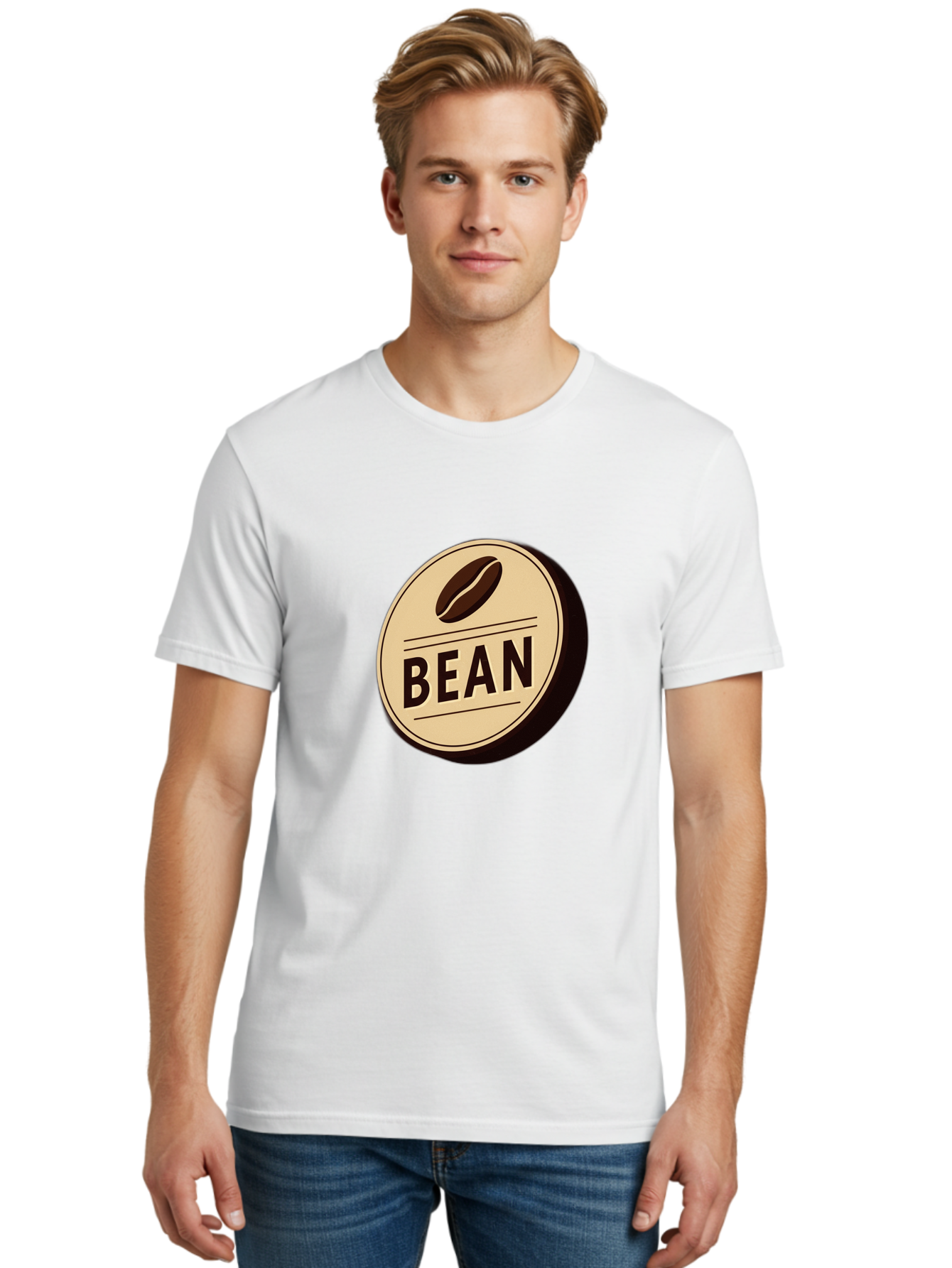Bean Men'S Graphic Tee, 100% Cotton, Comfortable Casual Summer Wear, Machine Washable, Coffee Bean Label, Coffee Branding, Coffee Logo, Coffee Design, Minimalist Style, Simple Typography, Coffee Theme, Coffee Culture Baa156