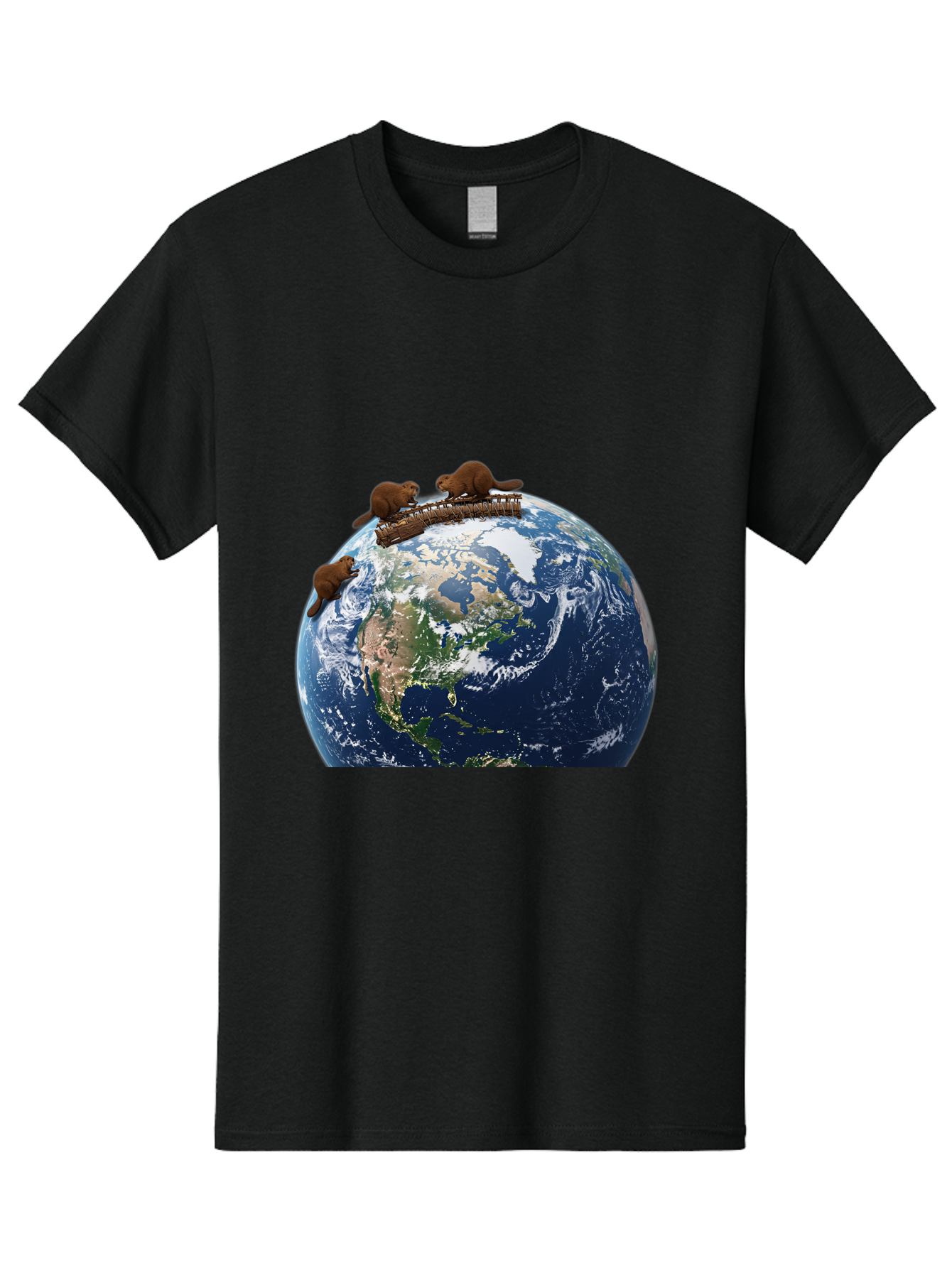 Beavers-On-Globe Men'S Graphic Tee, 100% Cotton, Comfortable Casual Summer Wear, Machine Washable, Beavers Building Dam On Top Of The Earth, Global Unity, Wildlife Conservation, Environmental Protection, Teamwork, Creative Beavers, Beaver Dam Baa157